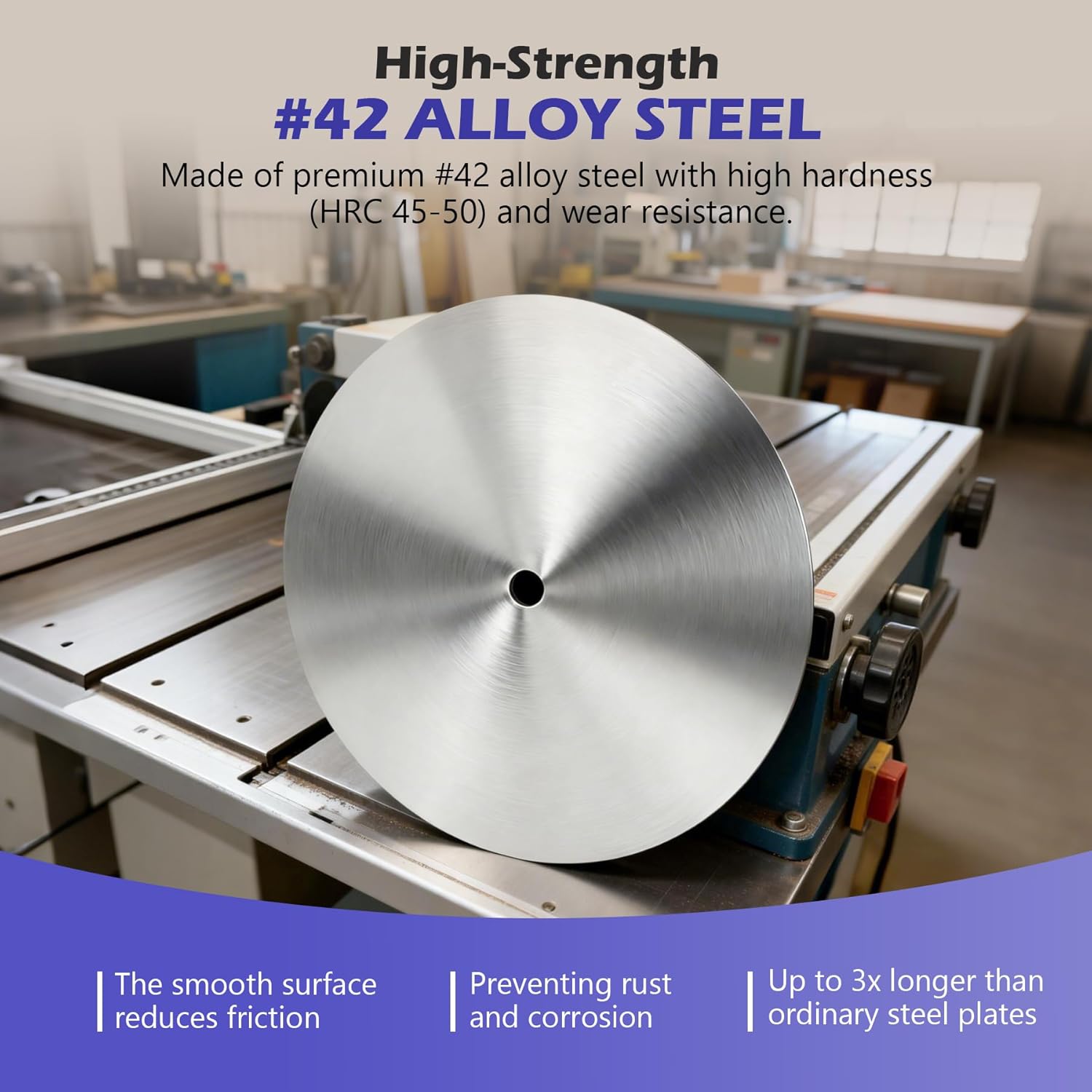 High Precision 10" Table Saw Calibration Steel Plate - 5/8" Arbor Hole, 1/8" Thick #42 Alloy Steel Sanding Disk for Table Saw Calibration & Grinding (1PC)