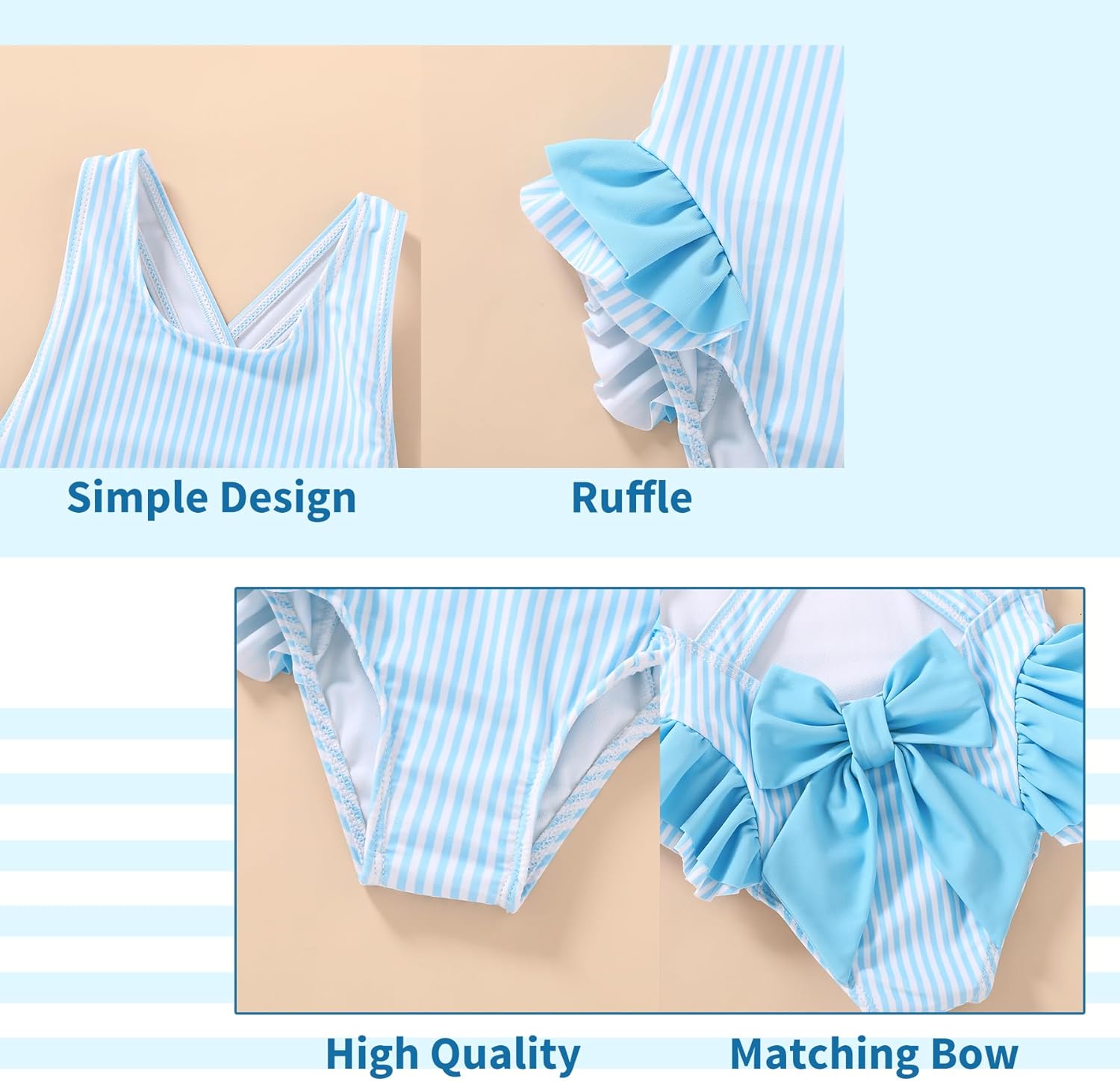Toddler Swimsuit Girl Infant One Piece Swimwear Stripe Floral Summer Beach Bathing Suits with Bowknot - Image 4