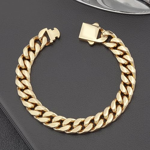 Miniatura 7 de GUQILA Pulsera de eslabones cubanos para hombre, 0.315in0.394in0.472in, pulseras de cadena de eslabones cubanos chapados en oro de 18 quilates,