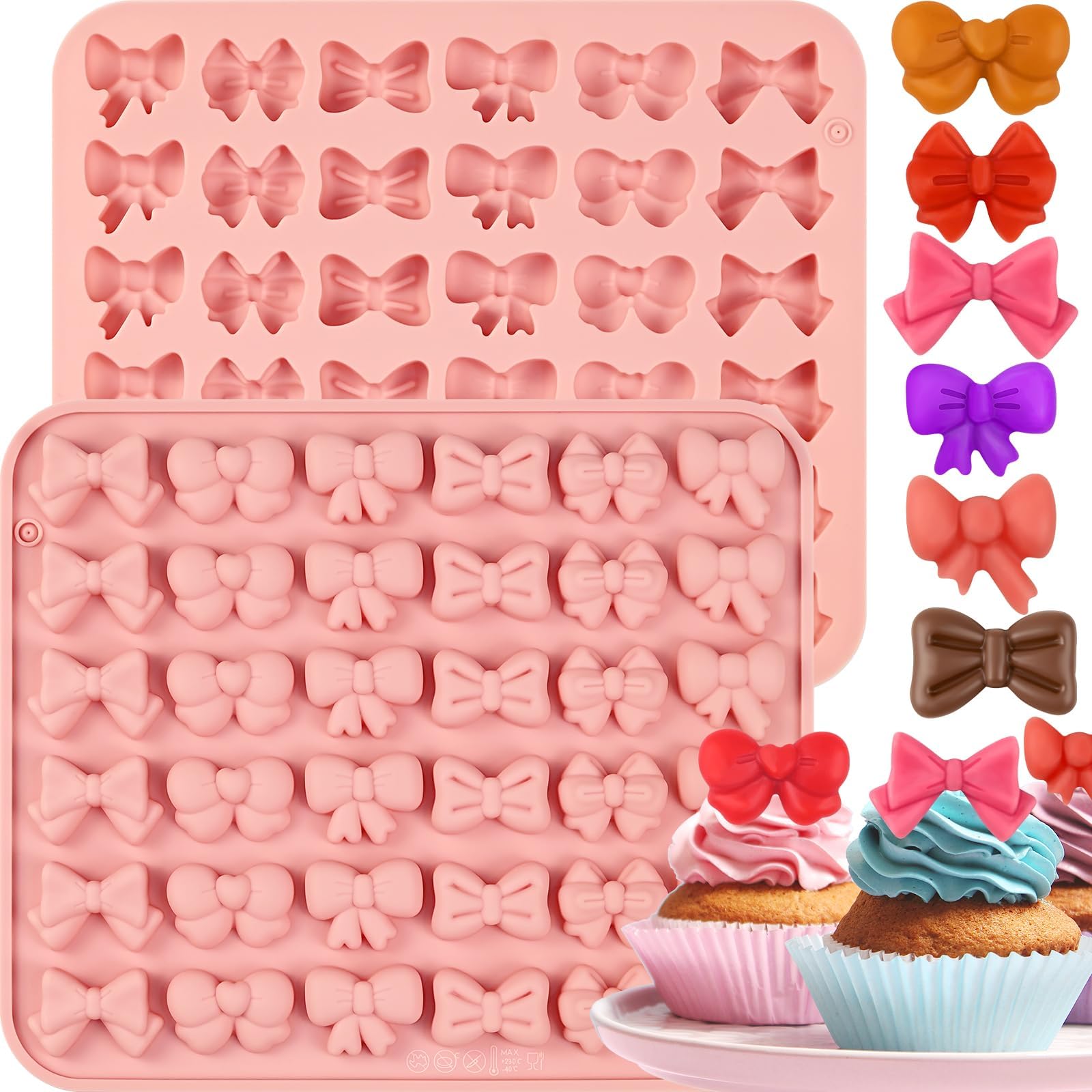 Bow Chocolate Mold, Bow Silicone Mold, SIQINZONGWA 2 PCS Mini Silicone Bowknot Fondant Molds for Chocolate, Candy, Gummy, Sugar, Biscuit, Cookie, Cake Decorating, Cupcake Topper