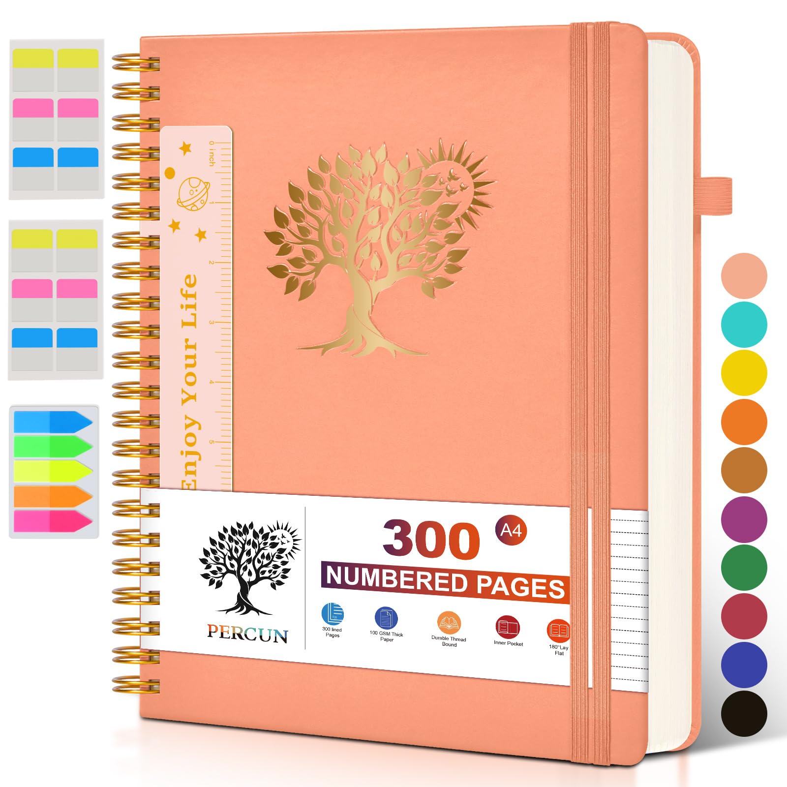 Large Spiral Notebook Journal for Women Men - 300 Numbered Lined Pages, College Ruled, A4 Hardcover Spiral Bound Notebook for School, Work, Note Taking, Writing, Leather Spiral Journal 8.5"x11"