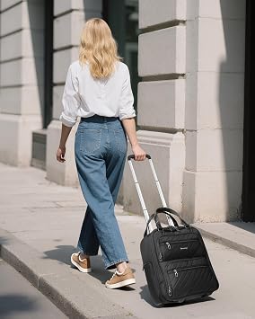 LUGGEX Underseat Carry On Bag, All Black, 16 | Personal Item, Lightweight Soft-Sided Suitcase, Under Seat Travel Bag, Smooth Wheels, Short Trip Essential, UDK, UX-Core