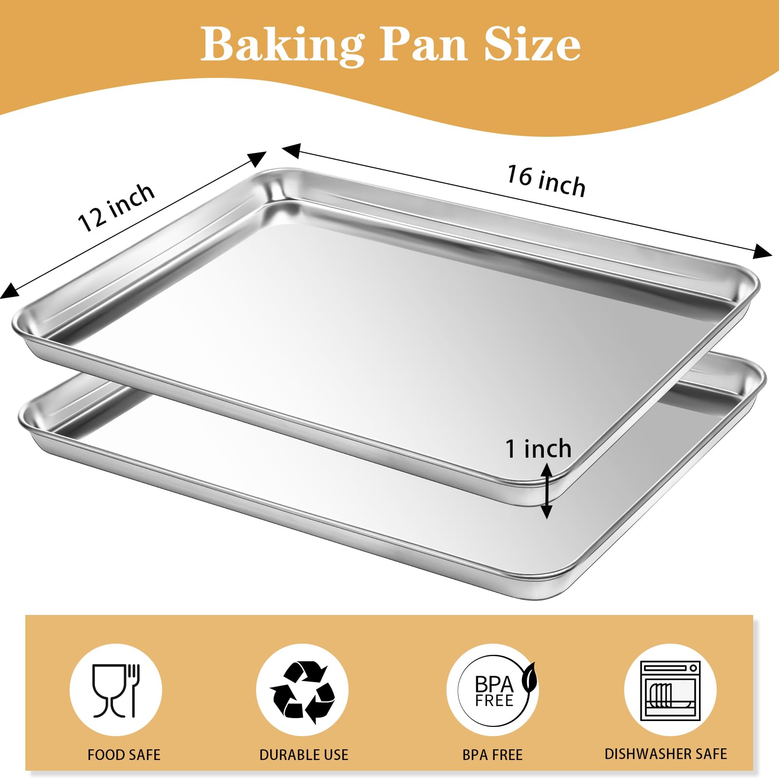 Baking Trays for Oven Non Stick Set of 2, Premium Stainless Steel Oven Tray - Image 2