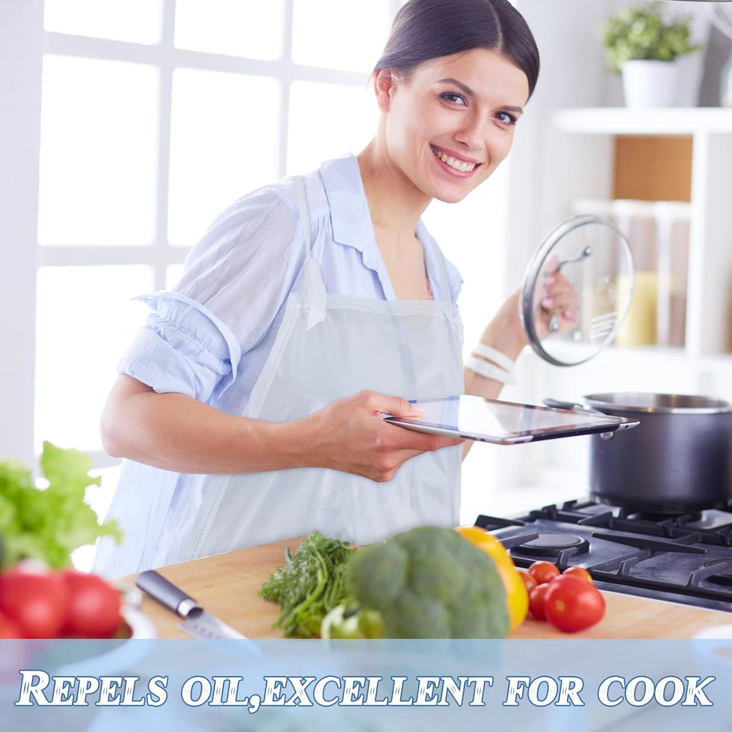 Hercicy 3 Pcs Heavy Duty Waterproof Aprons 47 Inches PVC Vinyl Aprons Transparent Plastic Oil Proof Apron for Dishwashing Cooking Kitchen Cleaning Drawing(White) - Image 5