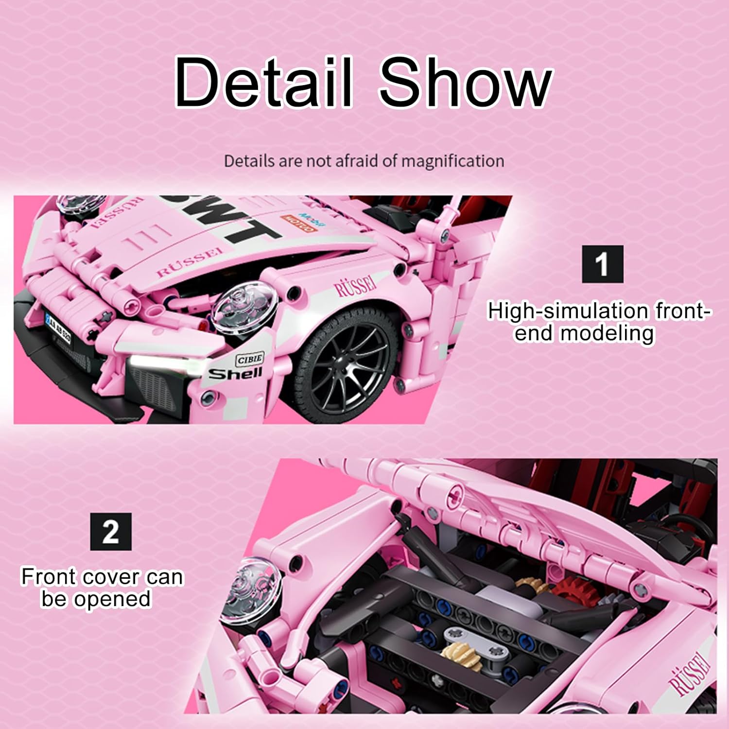 Remote Control Pink Technic Super Sports Car Building Block Model, 1288pcs, 1:14, Adult Collector Car Model, Present(Dynamic Version)