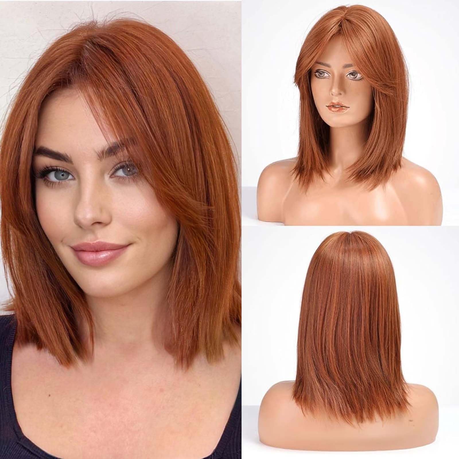 HAIRCUBE Parrucca Donna 16 Pollici Auburn con Tenda Bangs Sintetica Onda per Uso Giornaliero e Cosplay