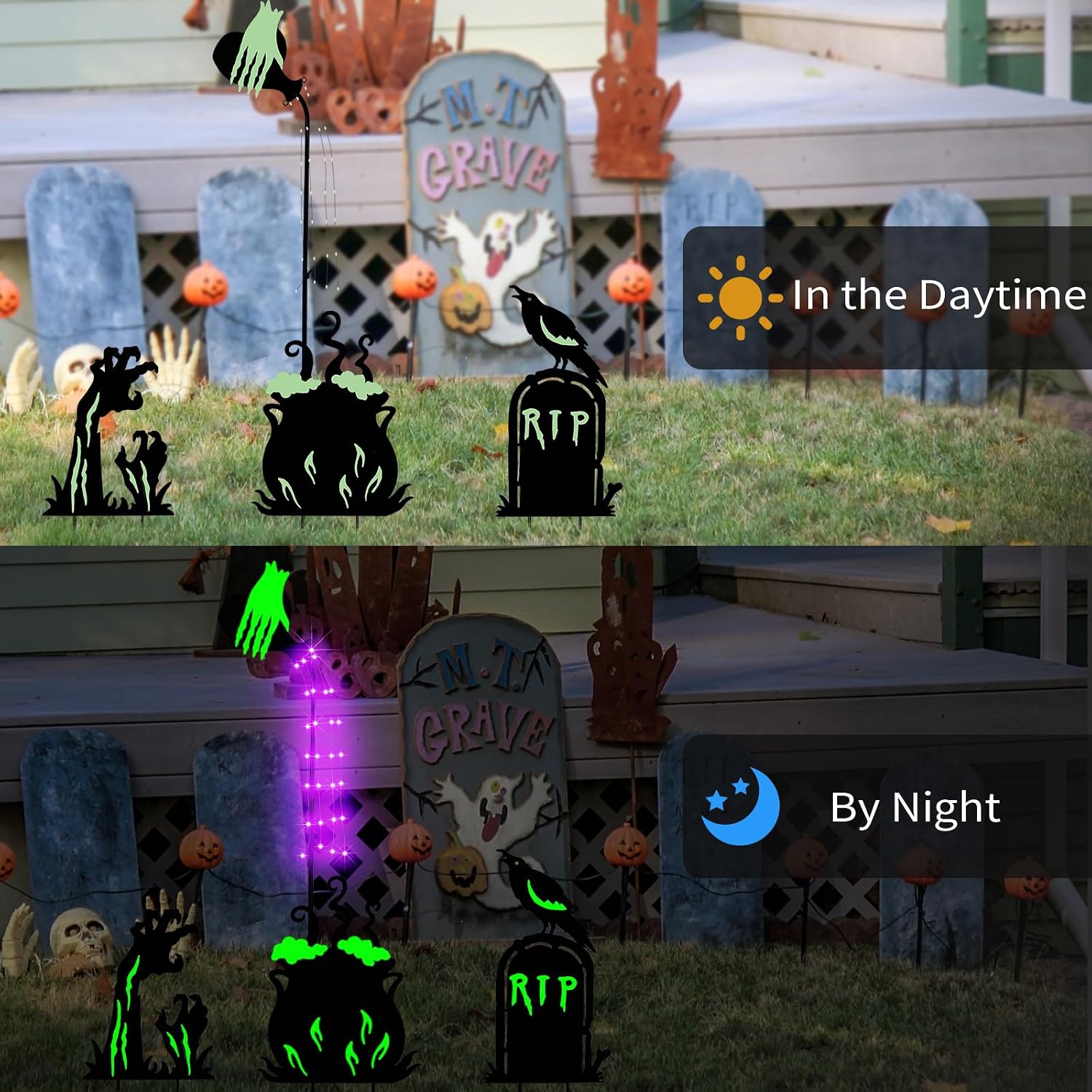 BRIGHTDECK 3 Pcs Halloween Witch Yard Signs Metal Stakes Outdoor Decoration image 4