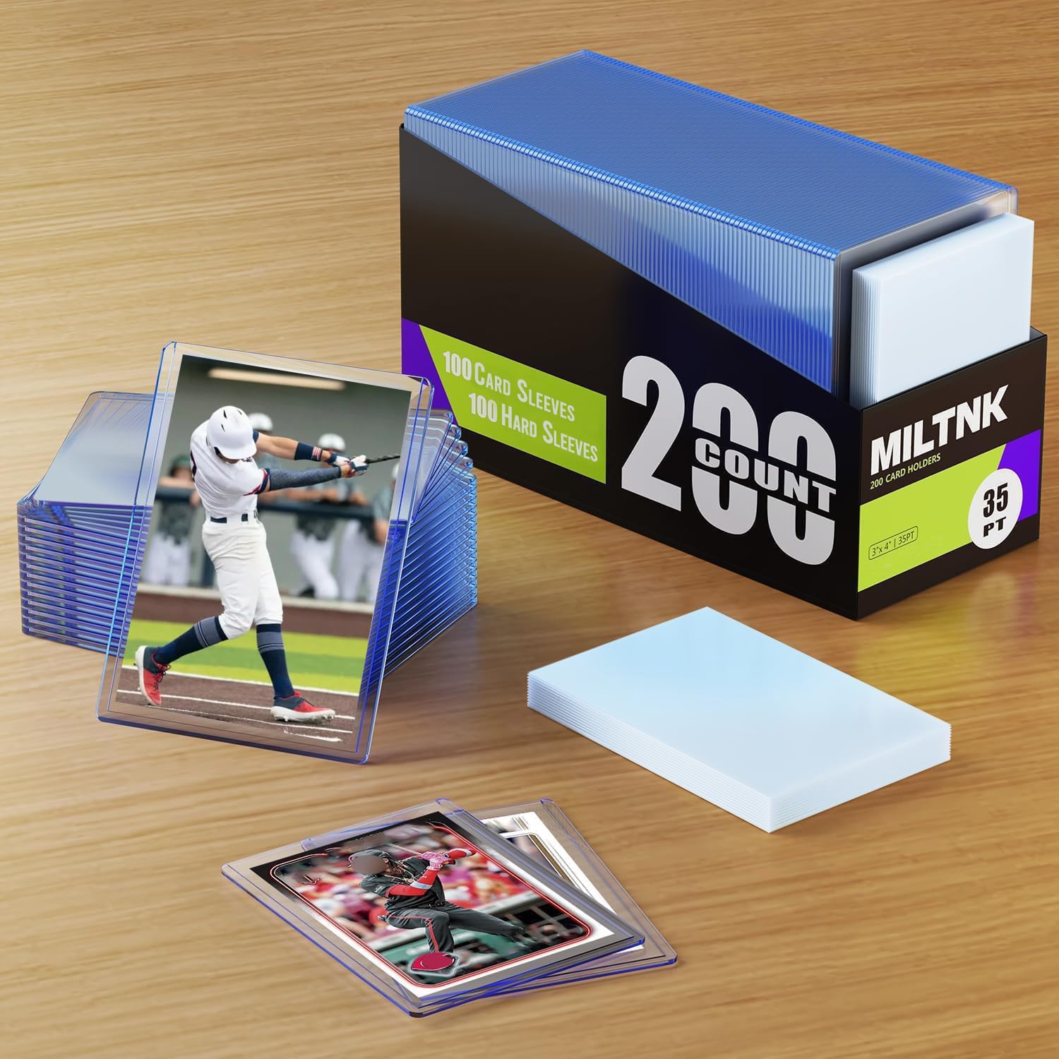 200 Stück Kartenhüllen, Toploader, Hartplastik-Toploader, Baseball-Sport-Trading PKM-Kartenhalter-Protektoren (100 Toploader + 100 Hüllen)