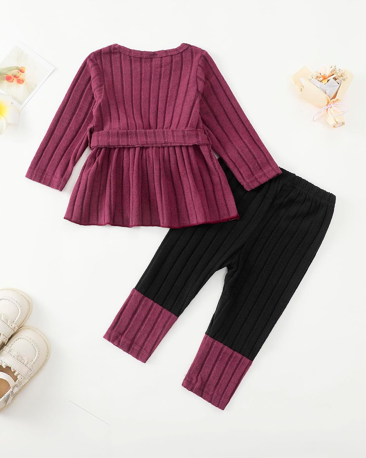 Kucnuzki Toddler Baby Girl Clothe Long Sleeve Shirt Sweatshirt Leggings 2 Piece Kids Baby Girl Fall Outfit Winter Clothe