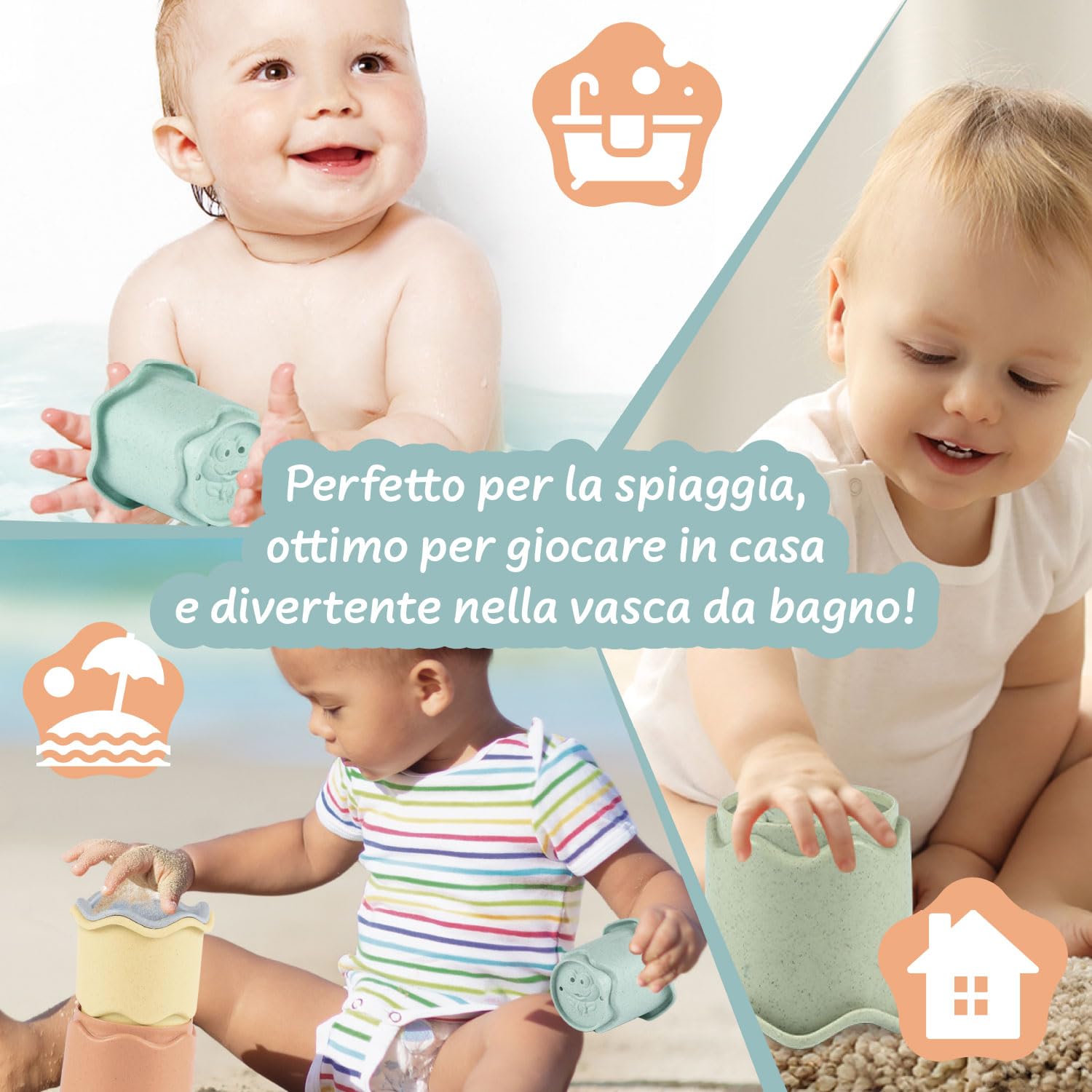Science4you Bicchieri Impilabili Neonato 3 in 1 – Gioco Impilabile con 6 Bicchieri, Bagno Spiaggia Interno, 6 9 12 Mesi+