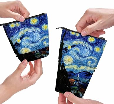 Swono Starry Night Pencil Pouch Van Gogh Classic Arts Stand Up Pencil Case Organizer Pencil Holder Makeup Bag Gift