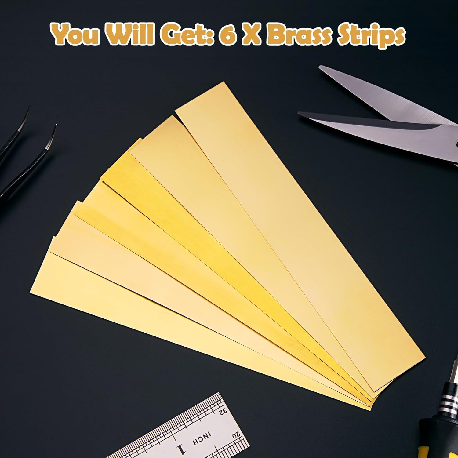 6 Pieces Brass Strip, Brass Shim Stock Assortment, 6" Length x 1" Width, 0.002", 0.004", 0.006", 0.008", 0.012", 0.016" Thickness