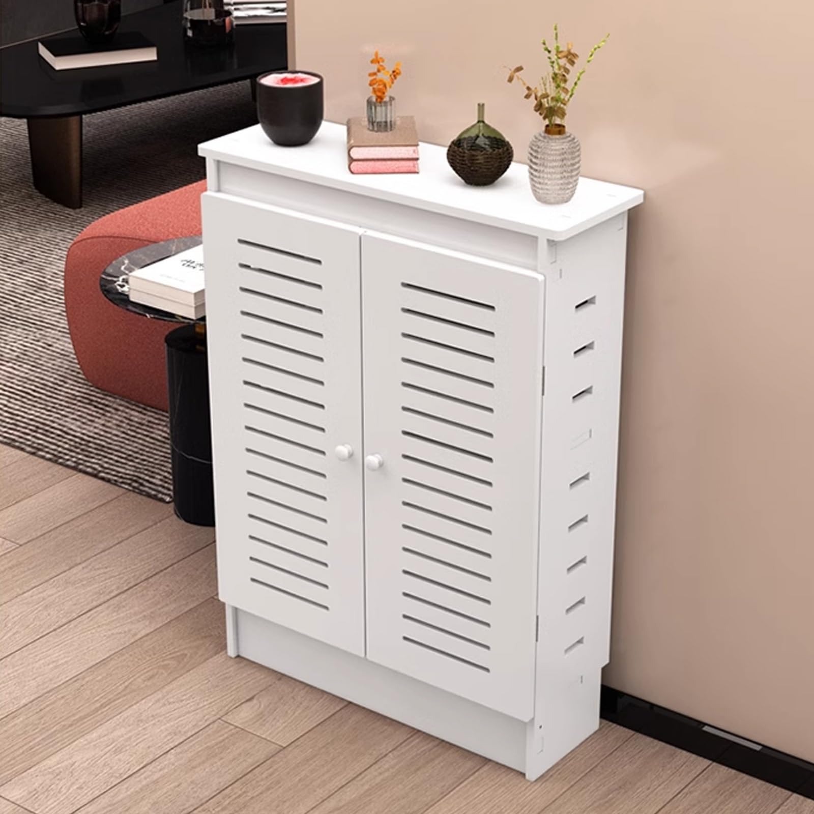 Meuble cache-radiateur 2 portes avec étagère intégrée