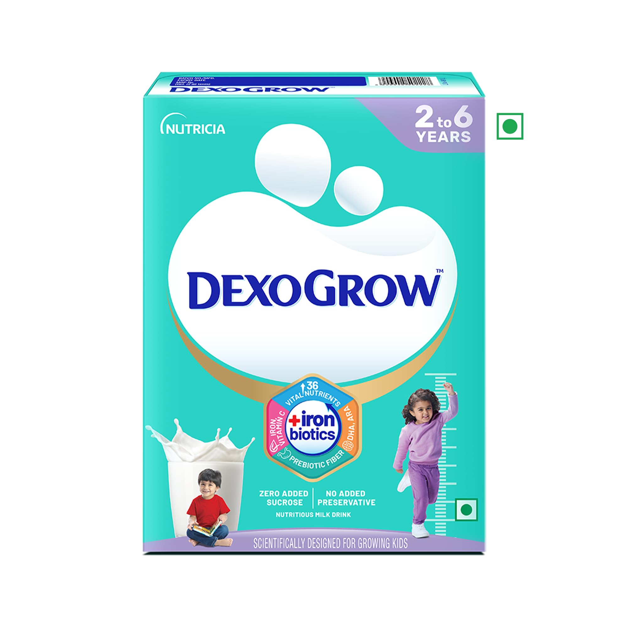 DexoGrow Nutritious Milk Drink for 2-6 year Old Kids with IRON BIOTICS, Zero Added Sucrose - 400g BIB