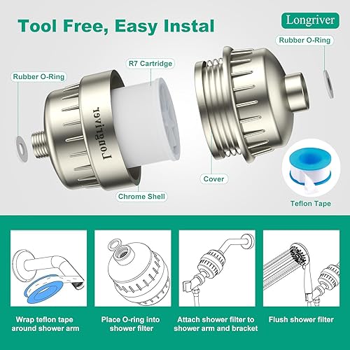 Miniatura 8 de R7 Filtro de Ducha de Alta Capacidad Filtro de Agua de Ducha para Agua Dura 99.99% Elimina Cloro, Metales Pesados, Suavizante de Agua de Ducha,