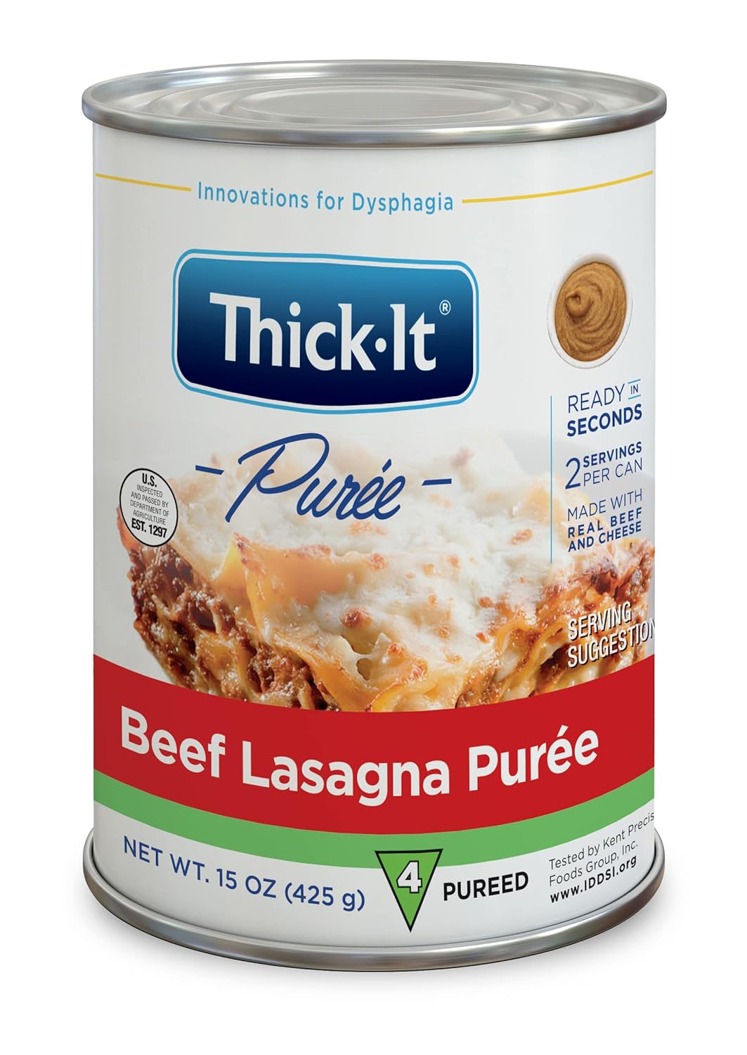Thick-It Pureed Beef Lasagna IDDSI Compliant, Real Beef & Cheese Puree for Dysphagia, 15oz Cans (12 Pack)