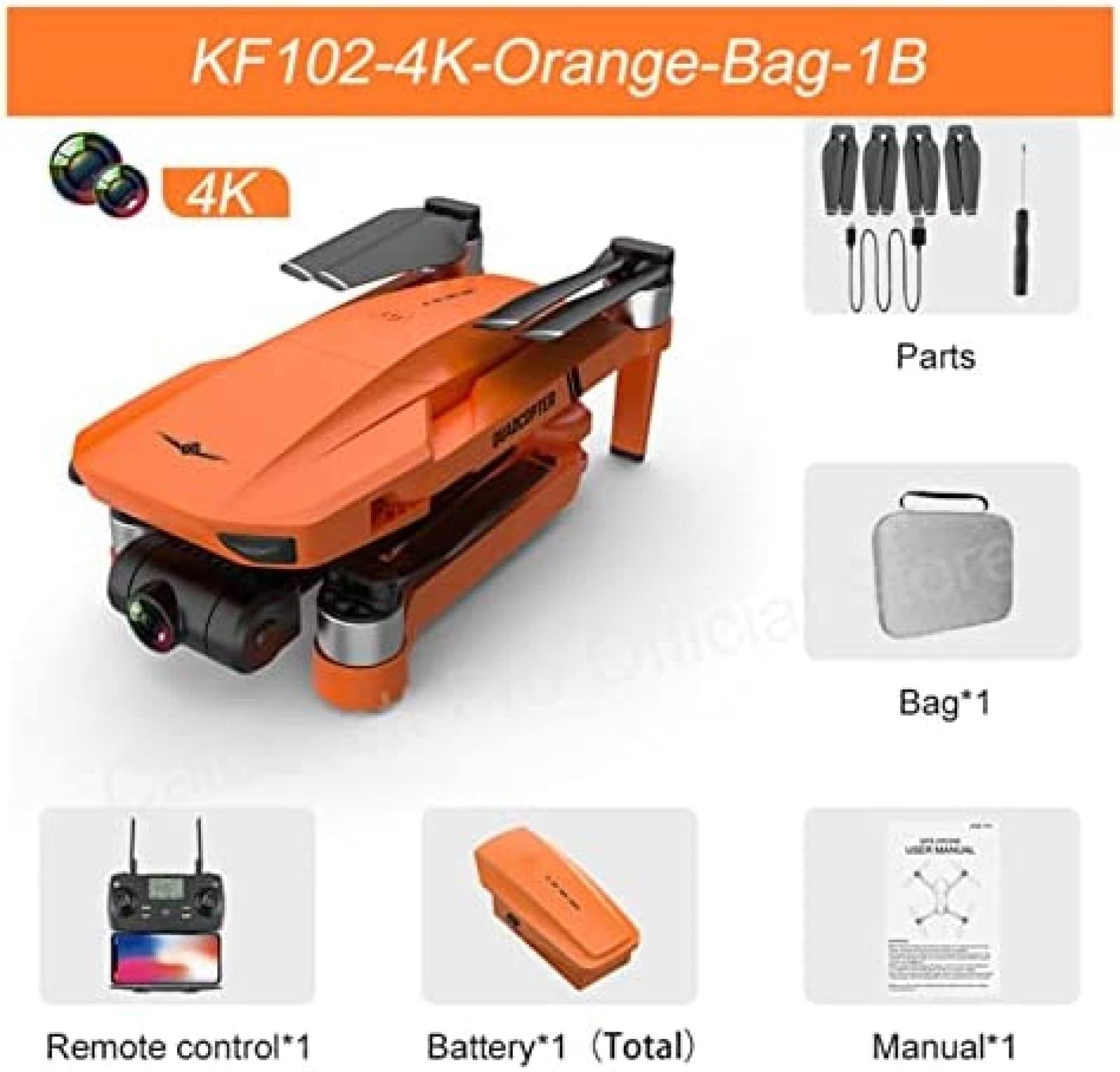 Drone con cámara KF102 GPS Drone 4k Profesional 8K HD Cámara 5G Wifi Cardán de 2 Ejes Fotografía aérea Sin escobillas Cuadricóptero Plegable RC 1200M Drone 4k,Orange-4K-Bag-1B