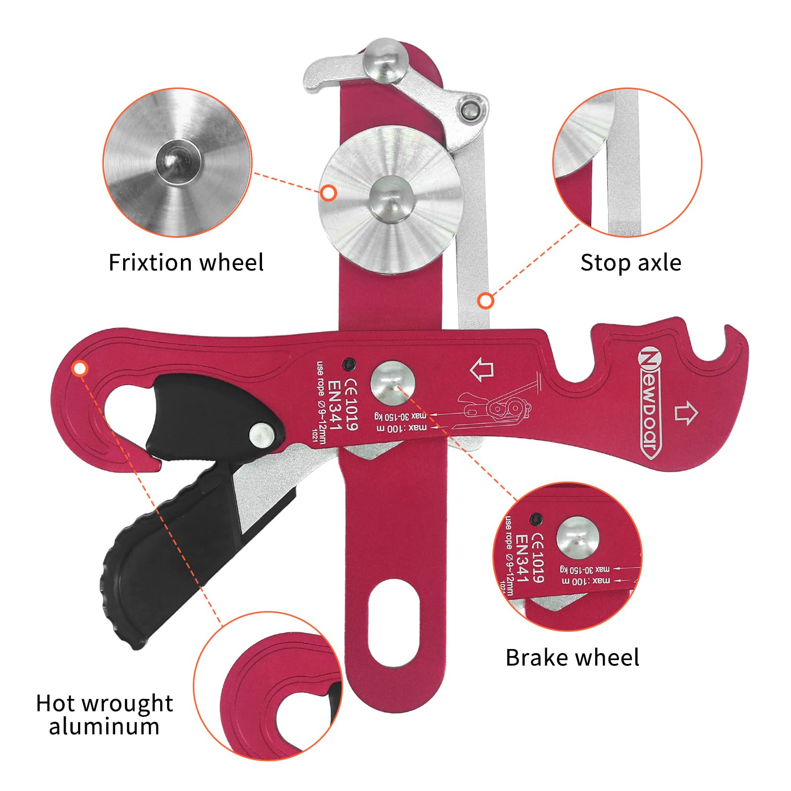NewDoar Descendeur d'escalade pour cordes 9-12 mm - Certification CE