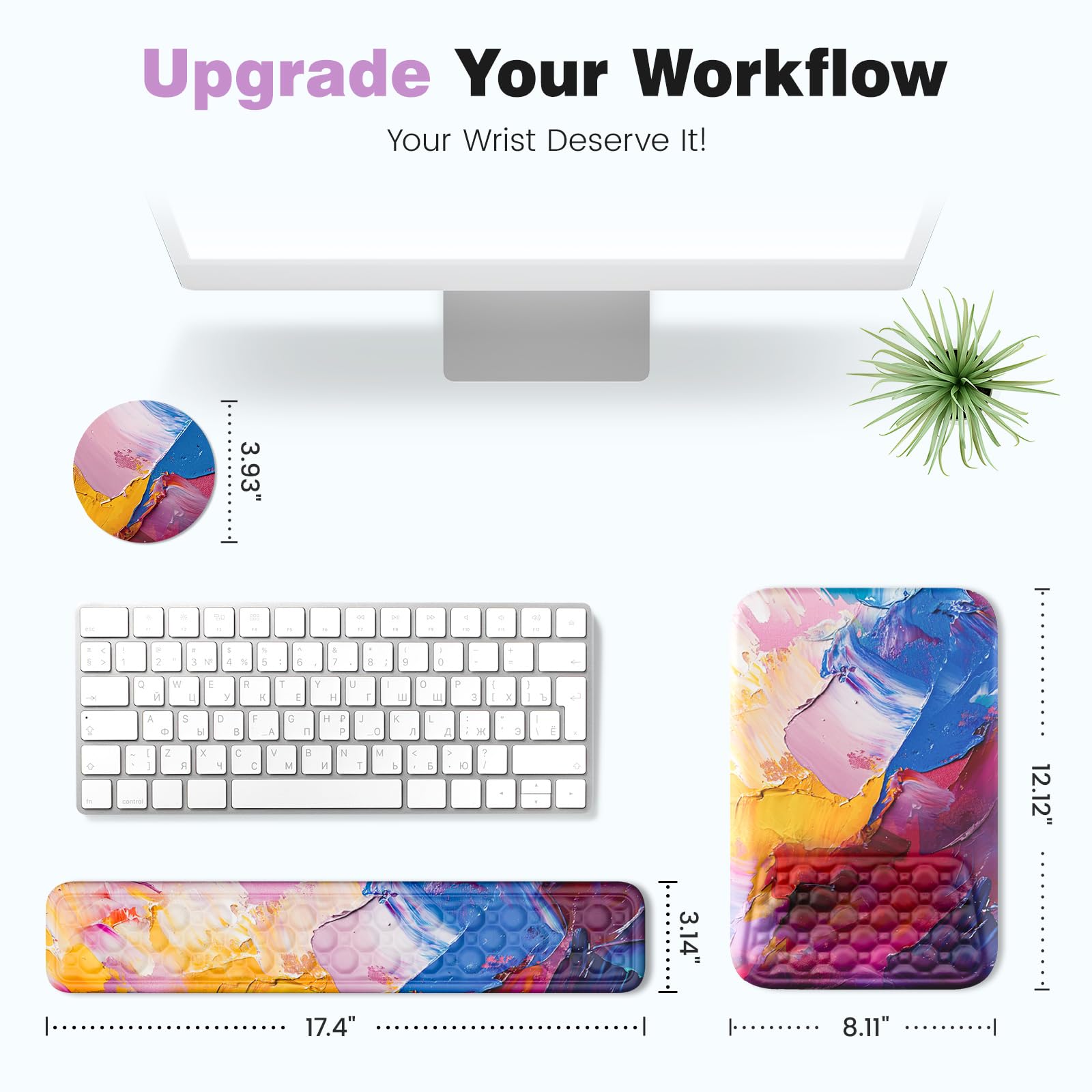Ospelelf Poggiapolsi ergonomico per tastiera del computer, grande bracciolo poggiapolsi per mouse, allevia il dolore al polso, multicolore