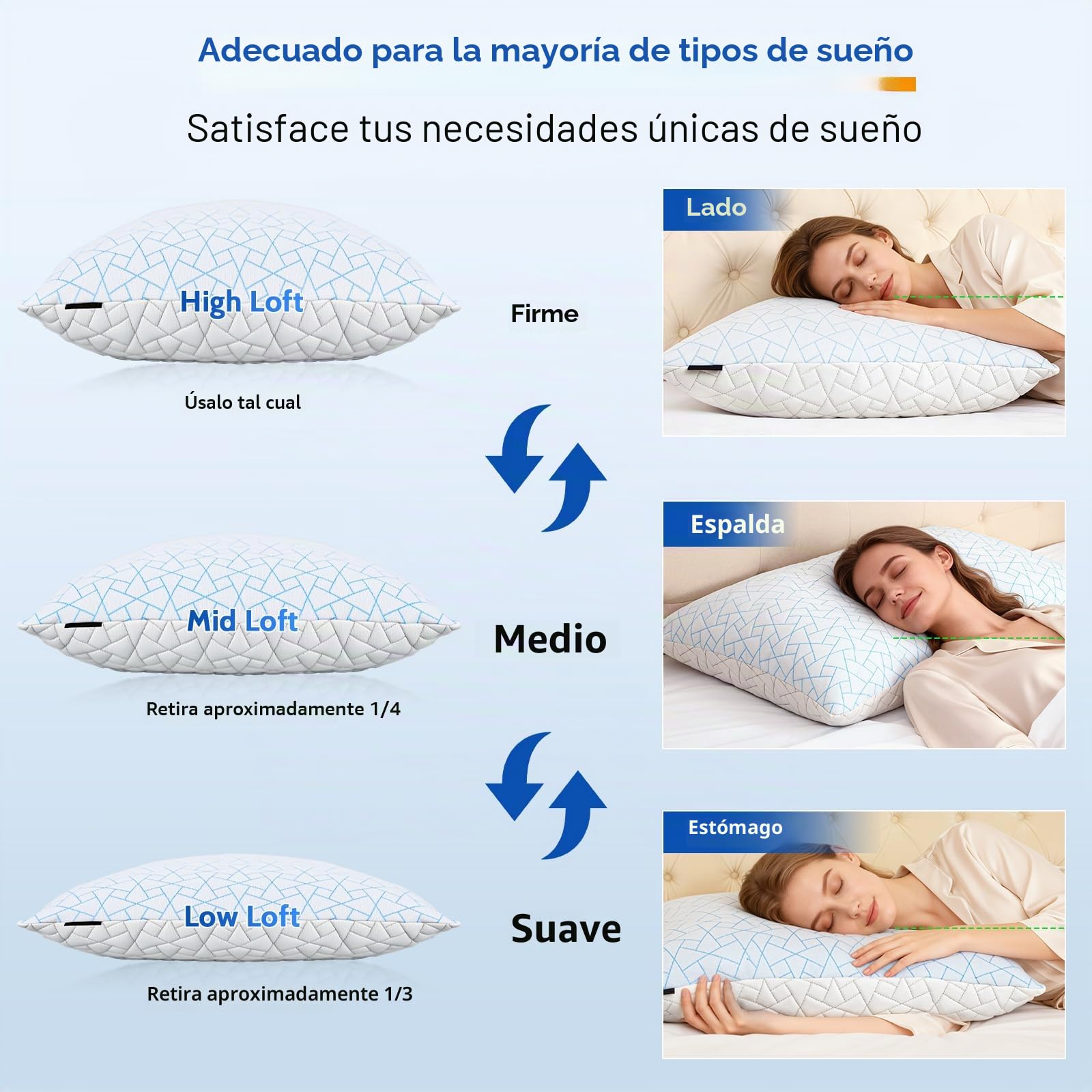 A-Pce Almohadas Altura Ajustable Almohadas 76x51 cm (2 Unidades), Relleno de Microfibra Hipoalergénico Almohada Viscoelastica, Apto para Todas Las Posiciones al Dormir