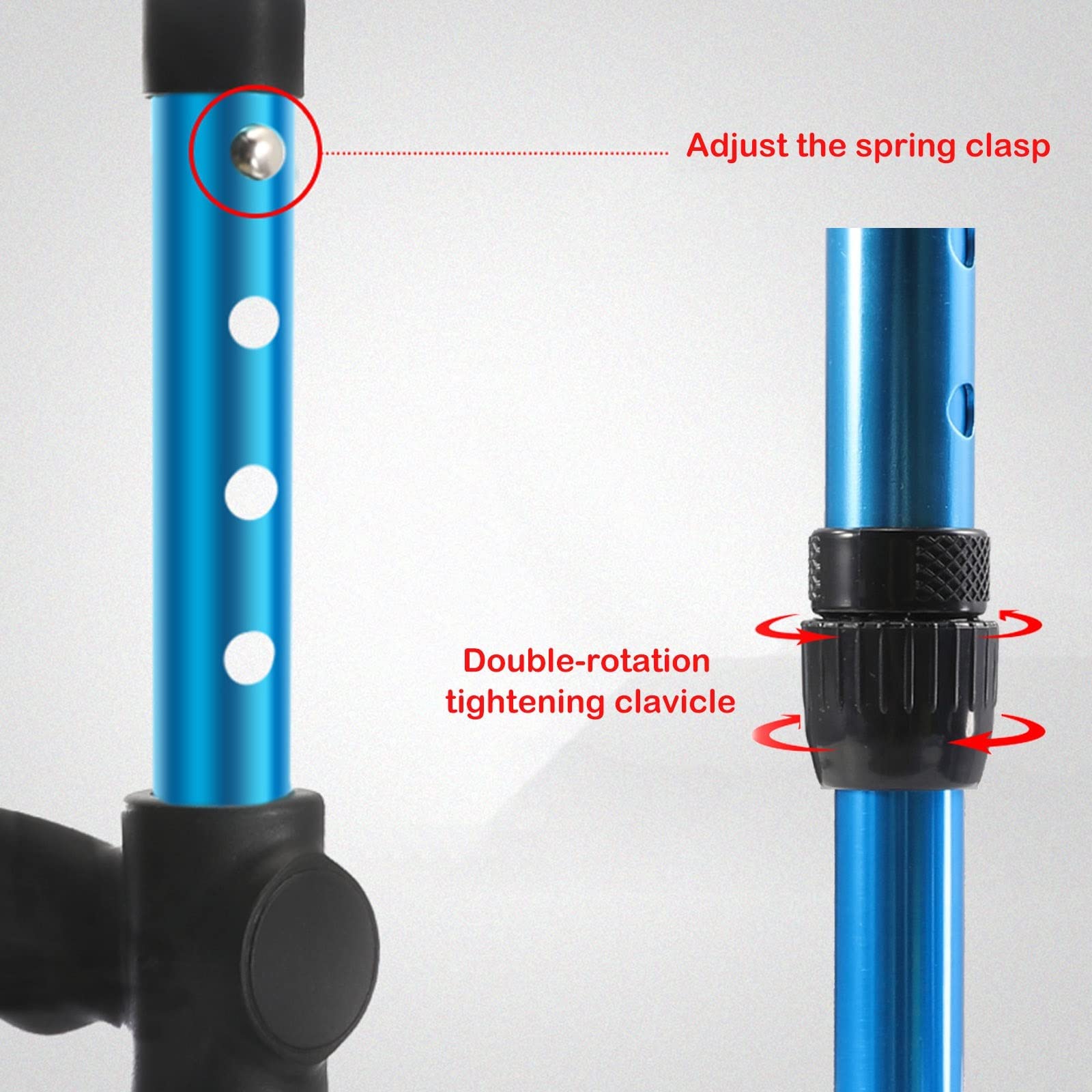 Muletas ergonómicas azules para antebrazo para adultos y niños, ajustables, para alturas de 4 pies 3 pulgadas a 6 pies 5 pulgadas, soporte de aluminio ligero para movilidad y estabilidad