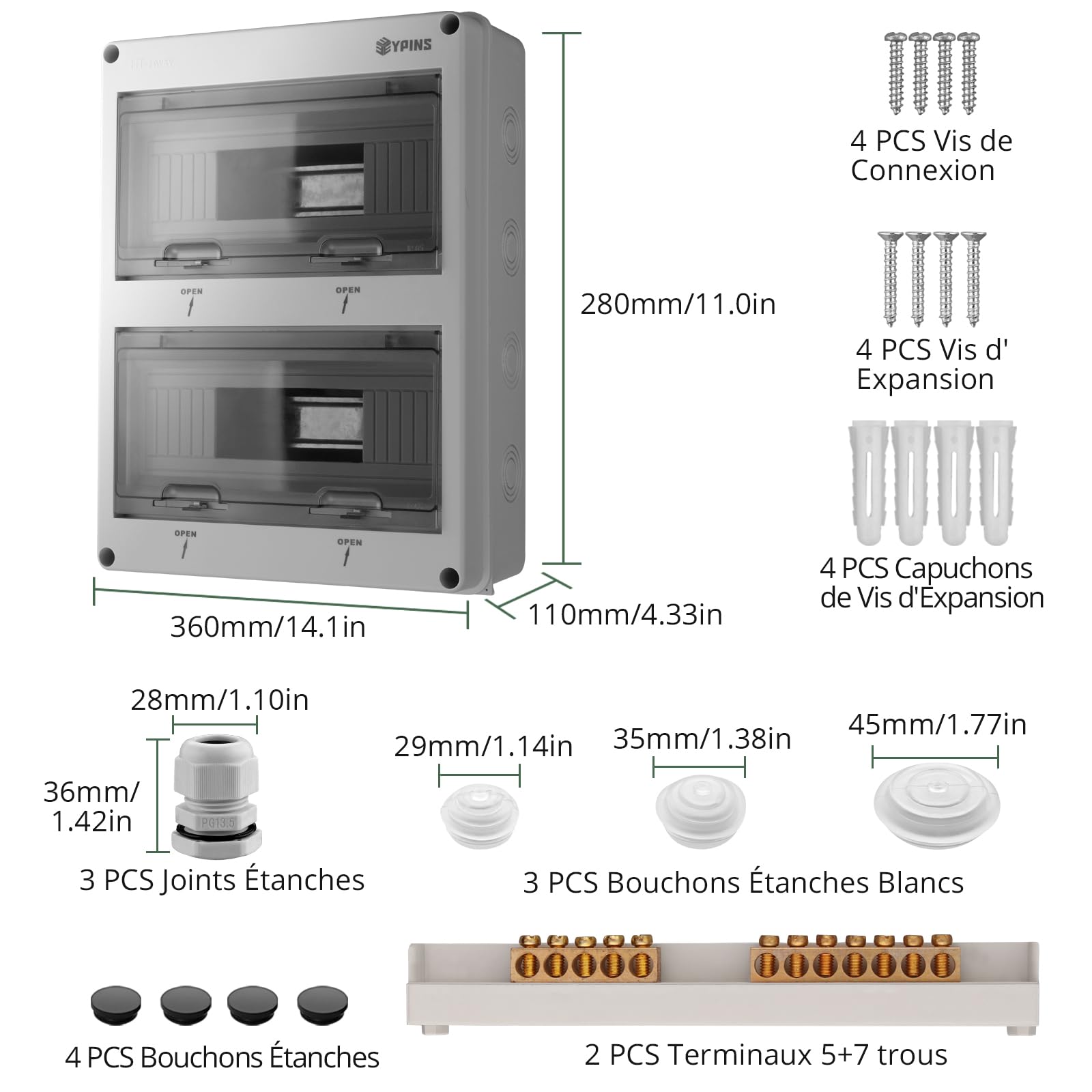 EYPINS Coffret Électrique 24 Modules Boîtier Électrique Extérieur Étanche IP65 avec Terminaux et Rails Intégrés ABS de Surface en Plastique avec Porte Transparente pour Extérieur/Intérieur