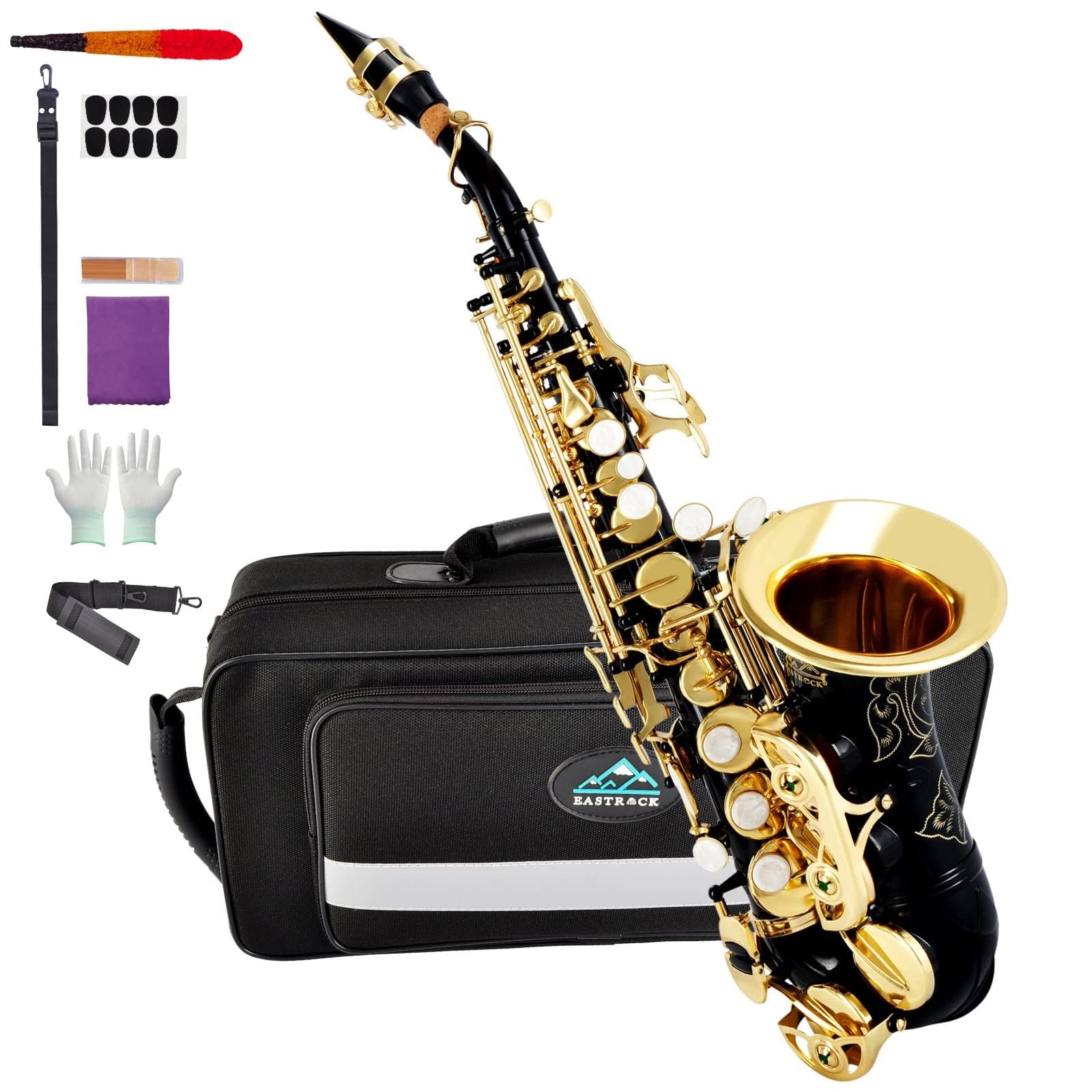 EASTROCK Bb Curved Soprano Saxophone Black for Beginners Students