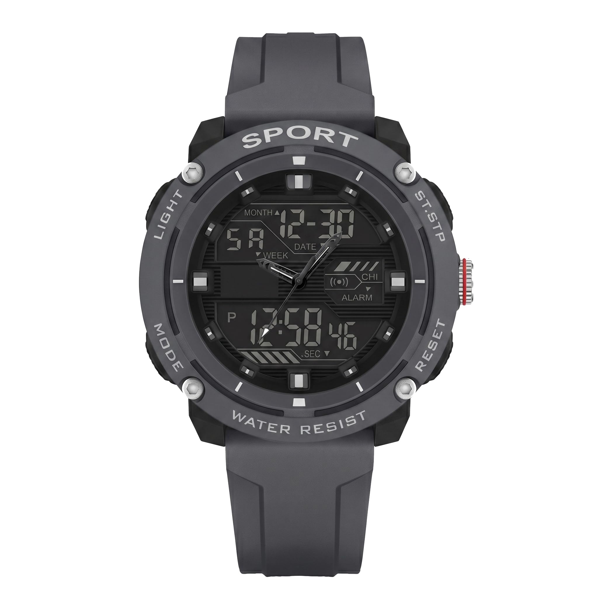Analog Digital Sports Rubber Stylish Multifunctional Electronic LED Black Dial and Band Wrist Watch for Men Boys | Dual Display Chronograph, Alarm, Backlight, Stopwatch -WCH408-image-7