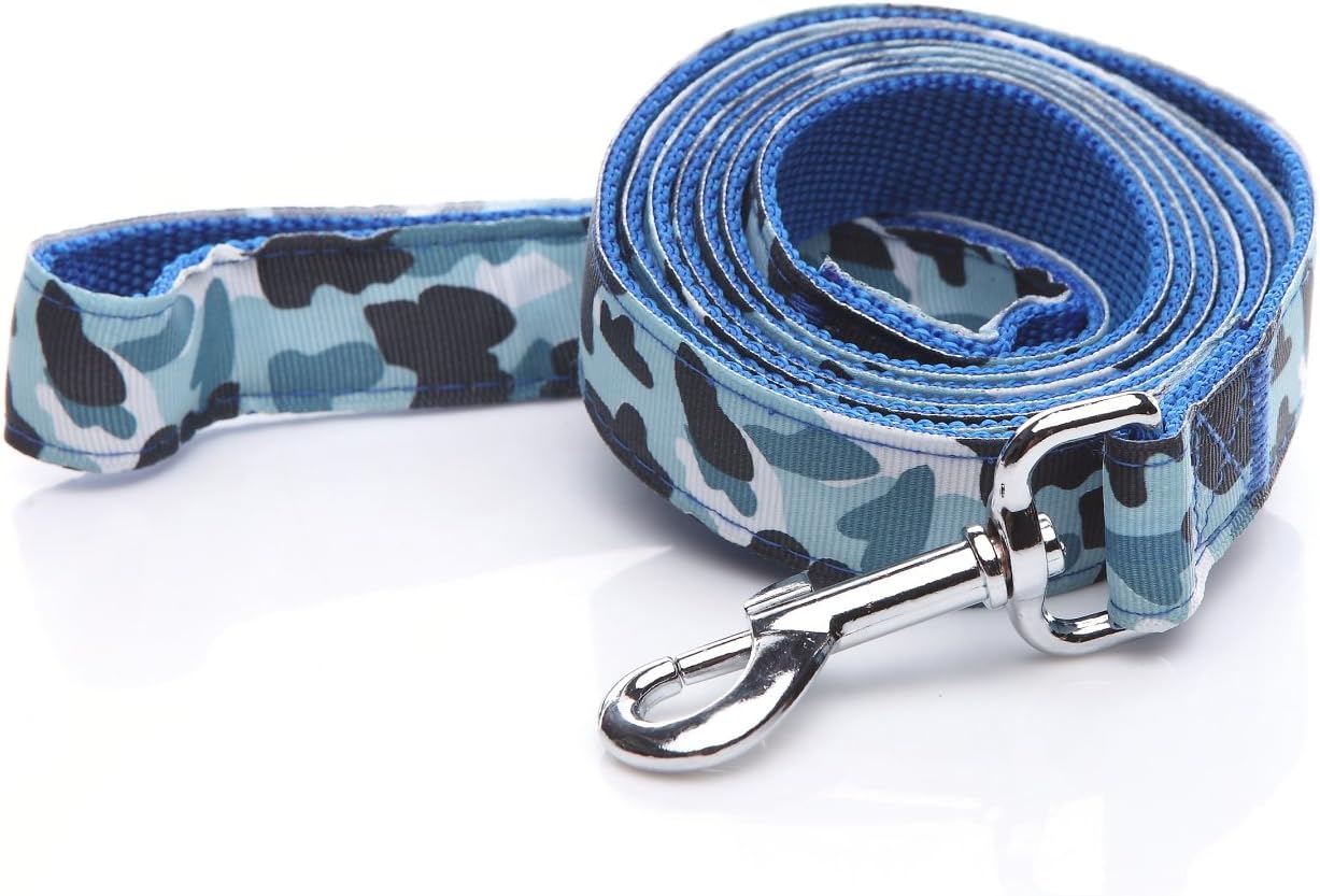 Heavy Duty Dog Leash, 4 FT/ 6 Feet Long, 1 Inch Wide, Nylon Camouflage Dog Leash for Small and Medium Dogs(4 FT, Blue) 4 FT Blue