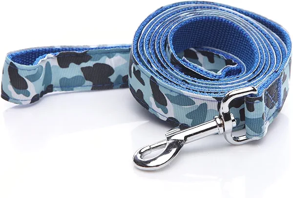 Heavy Duty Dog Leash, 4 FT/ 6 Feet Long, 1 Inch Wide, Nylon Camouflage Dog Leash for Small and Medium Dogs (5 FT, Blue)