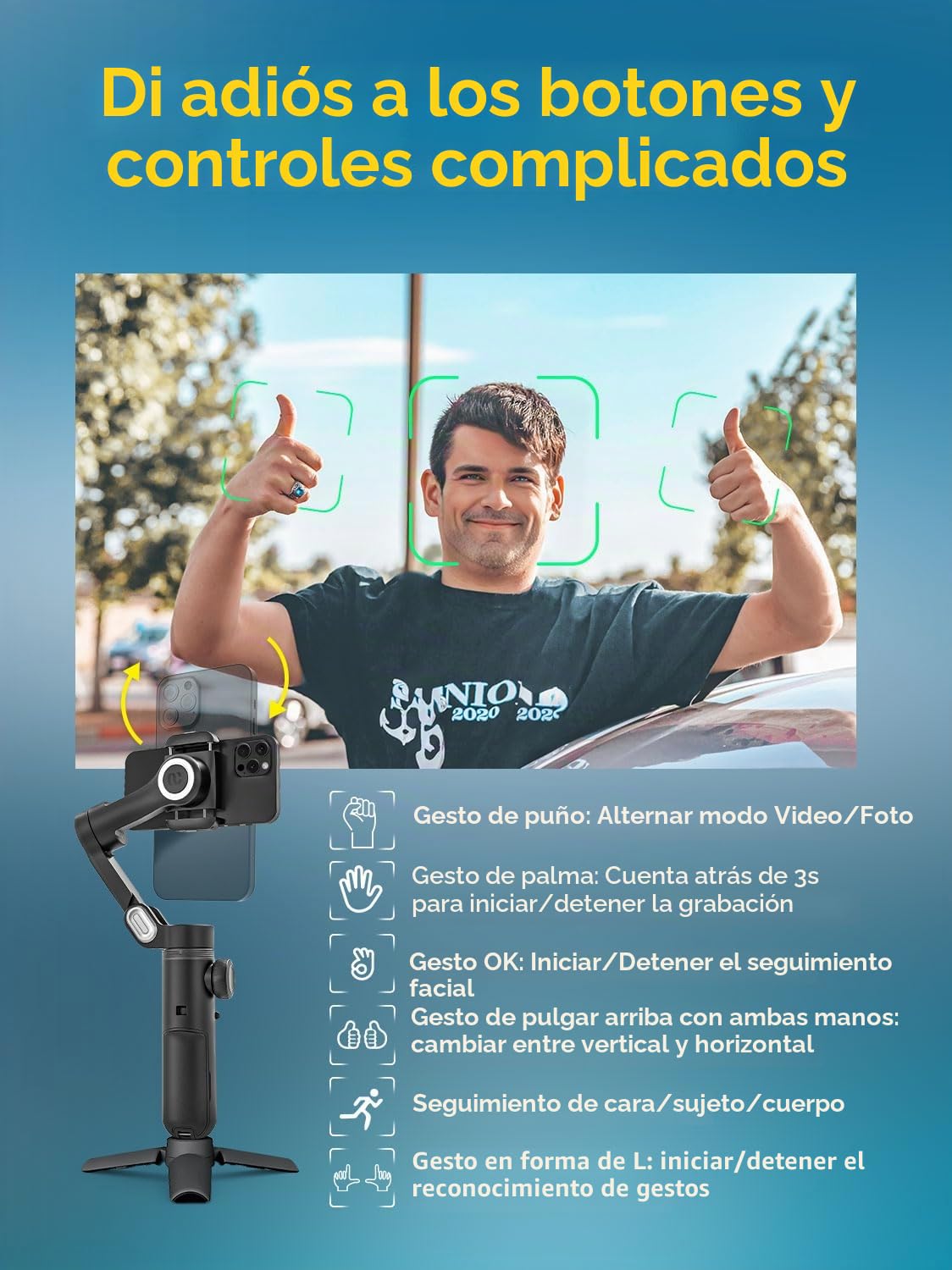 AOCHUAN Estabilizador de cardán para Smartphone, cardanes con Carga inalámbrica para iPhone 15 Pro MAX/Android Estabilizador de teléfono de Mano de 3 Ejes para grabación de Video y Seguimiento Facial