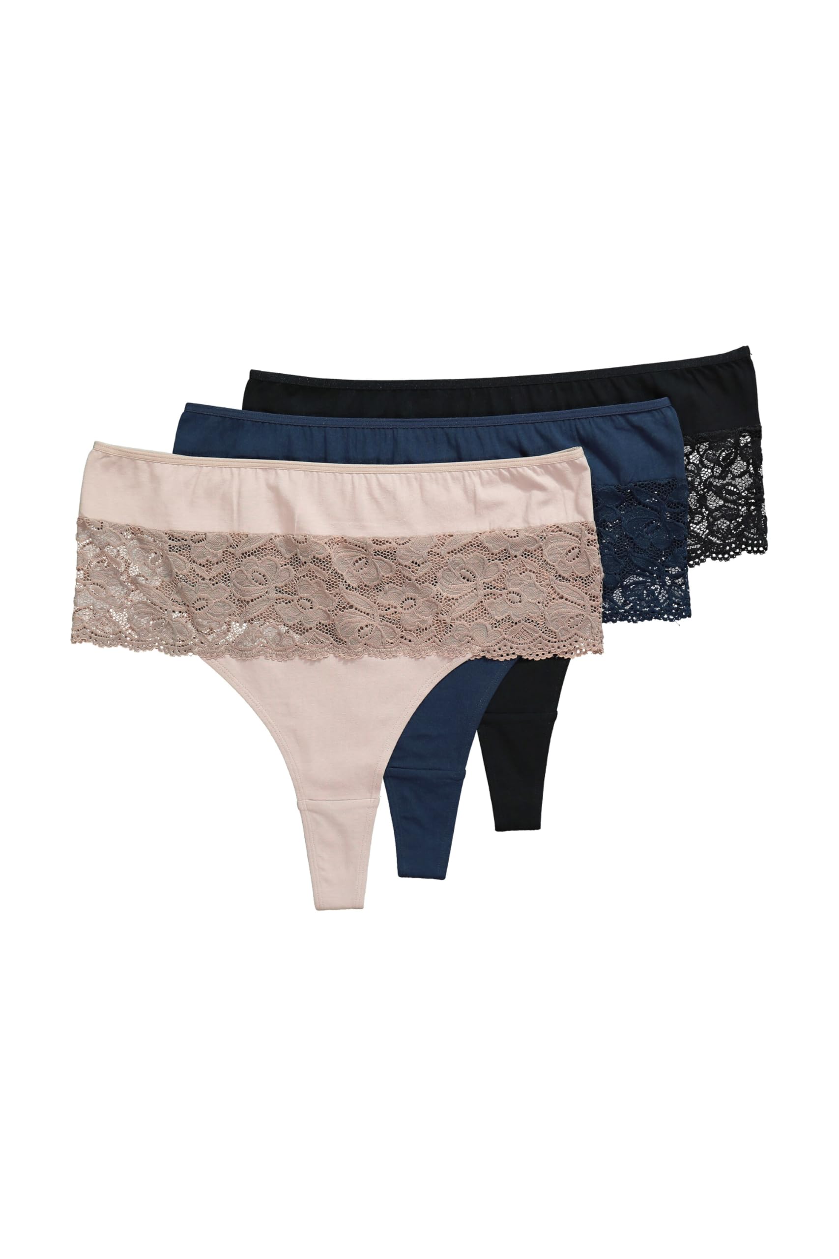 Ulla Popken Damen große Größen Übergrößen Plus Size Strings, 3er-Pack, Spitzeneinsatz 834659