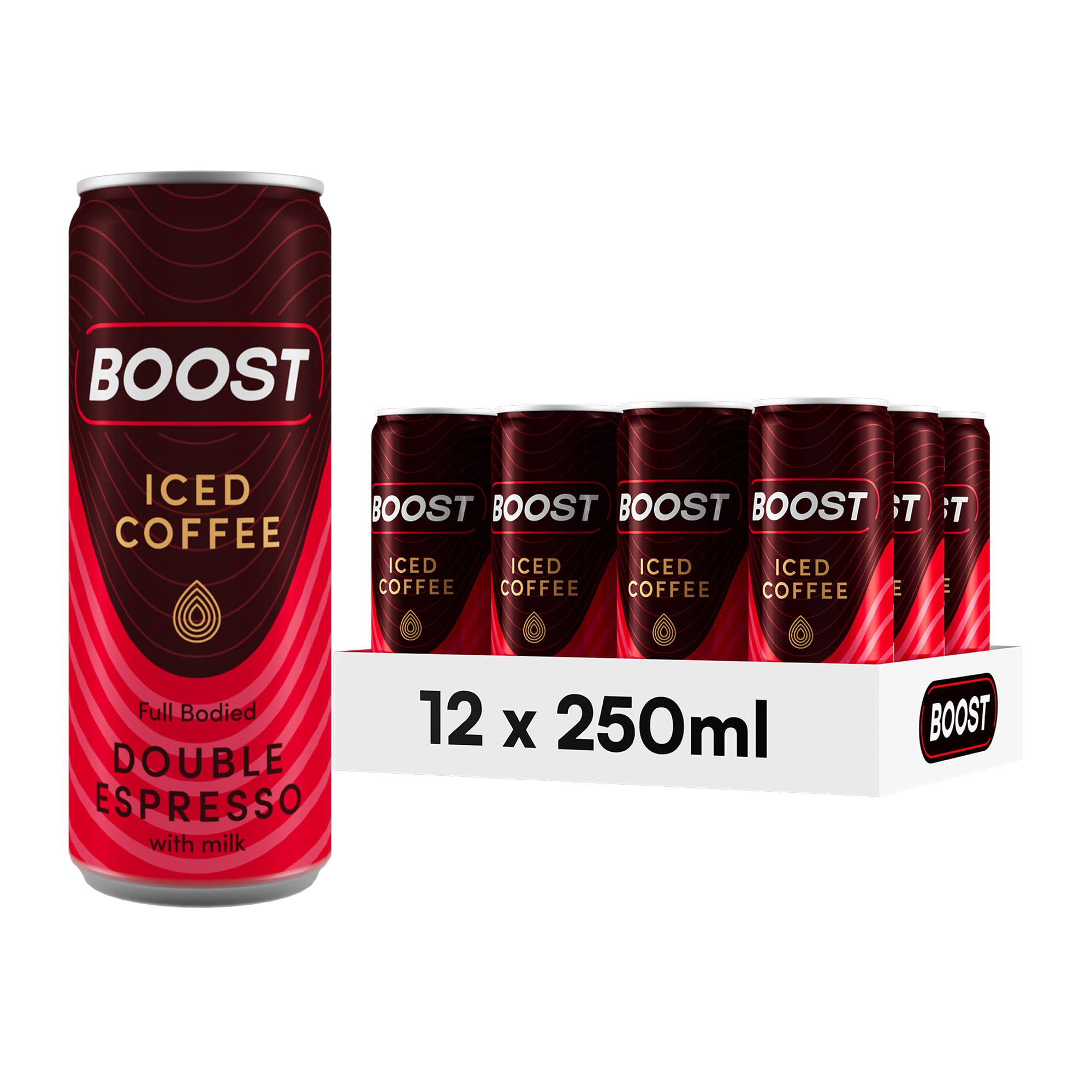 Iced Coffee Double Espresso | 12 Canned Drinks with High Caffeine, Arabica and Robusta Beans and Milk | Bulk Pack | Gluten Free Espresso Multipack, 12x250ml
