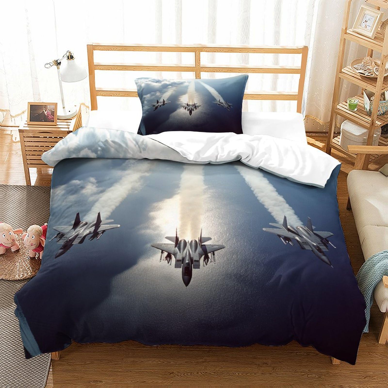 P1S9U7W5Y Dynamic Jets 3D Printed Aircraft Duvet Cover Set 3pcs Microfiber Aviation Bedding Set Single（135x200cm）