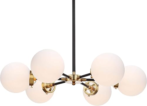 JONATHAN Y JYL9059B Caleb Ajustable 6-Light 28" Latón Cluster Colgante Midcentury, Contemporáneo, Moderno, Escandinavo, Glam Dimmable, para