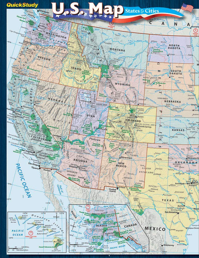 U.S. Map: States & Cities Guide QuickStudy Laminated Reference Guide