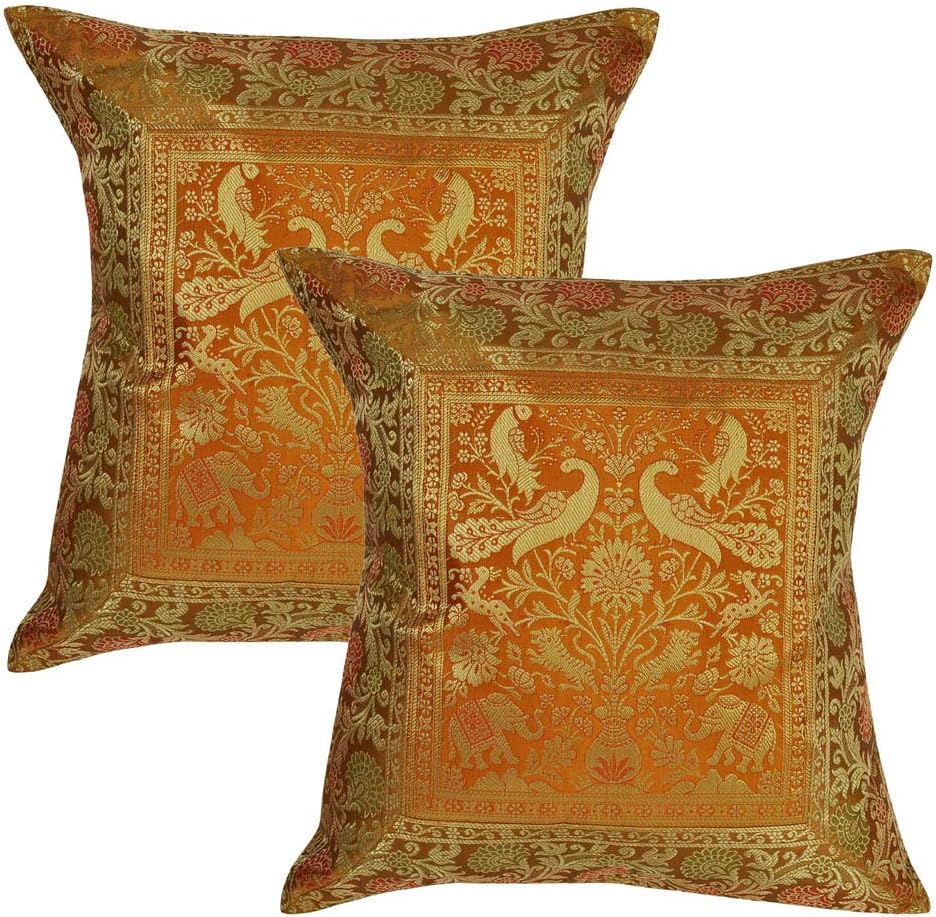 Lalhaveli Handmade Square Decorative Throw Pillows Cushion Covers Pillowcases for Sofa 16 x 16 inch Set of 3