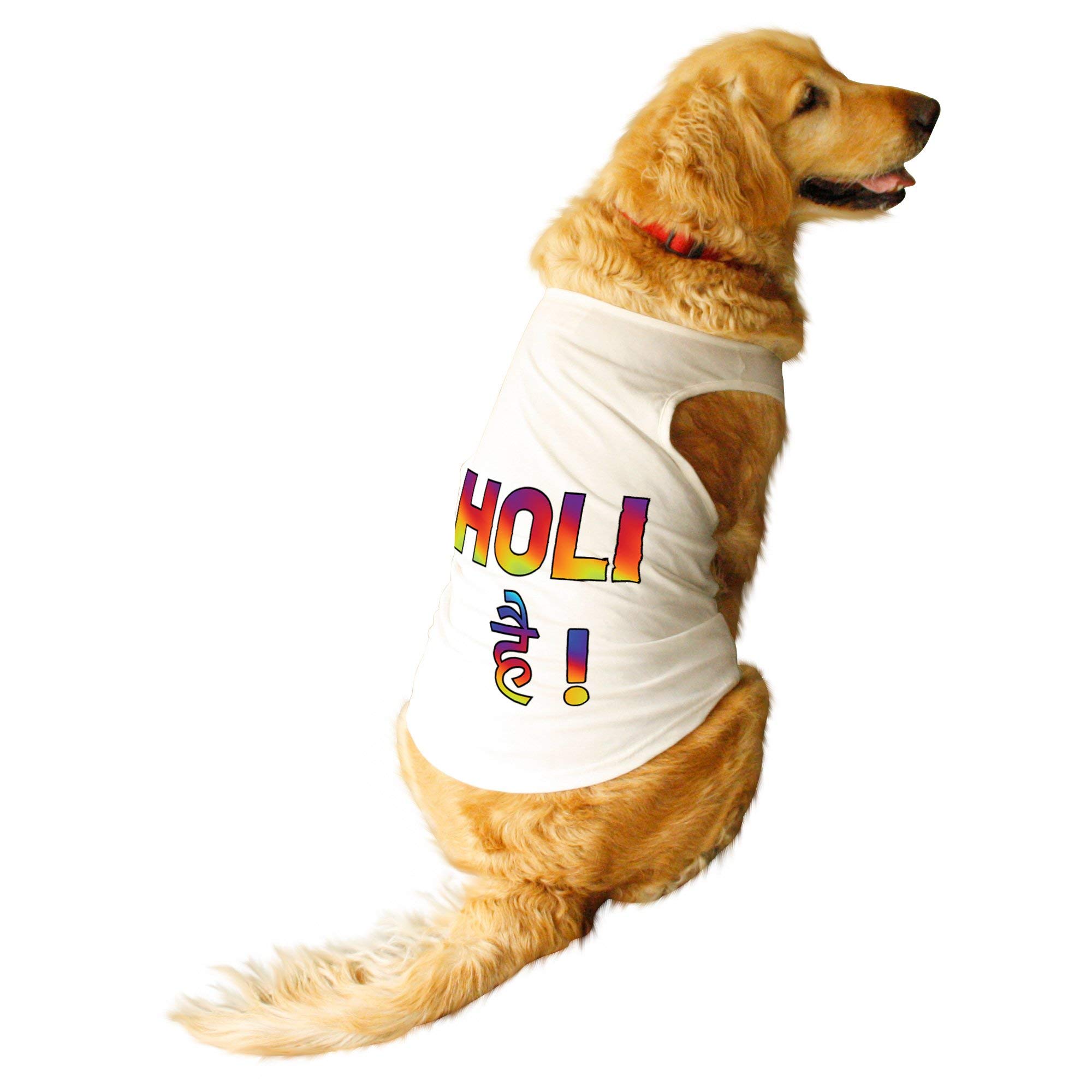 Ruse Summer Dog T-Shirt Holi Holi Hai Printed Pets Round Neck Sleeveless Vest Tank/Tees/Apparel/Clothes for Dogs White/Medium (Chubby Pugs, Beagle etc.) (B08XZ8VBS3) Amazon Price History, Amazon Price Tracker