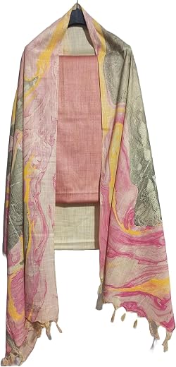 HAIDER ALI Handloom Cotton Silk Unstitched Suit Set for Women with Marble Print Dupatta | Salwar Suit Dress Material for W...