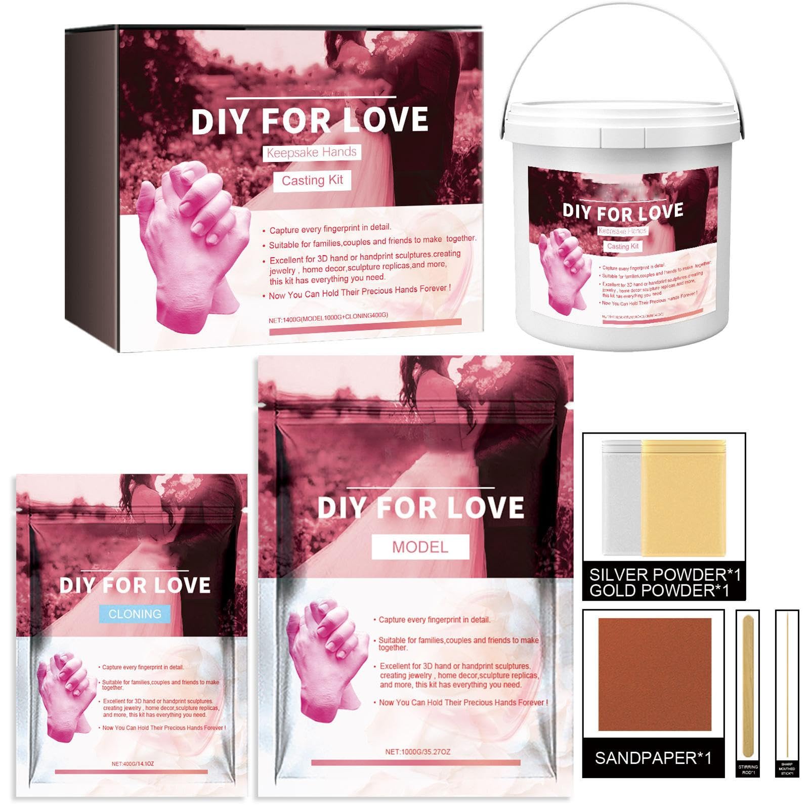 Kit di casting per le mani di famiglia, coppie kit casting a mano - Set di stampaggio a mano per la famiglia - Modello a mano in gesso per San in polvere artigianale per attività festive | Set di stampaggio a mano per la famiglia - a mano in gesso per San