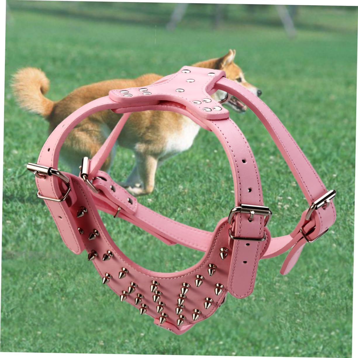 Kisangel Spike Studded Pu Dog Harness for Terriers Pink Pet Vest Chest Neck Flexible Material for Comfortable Movement