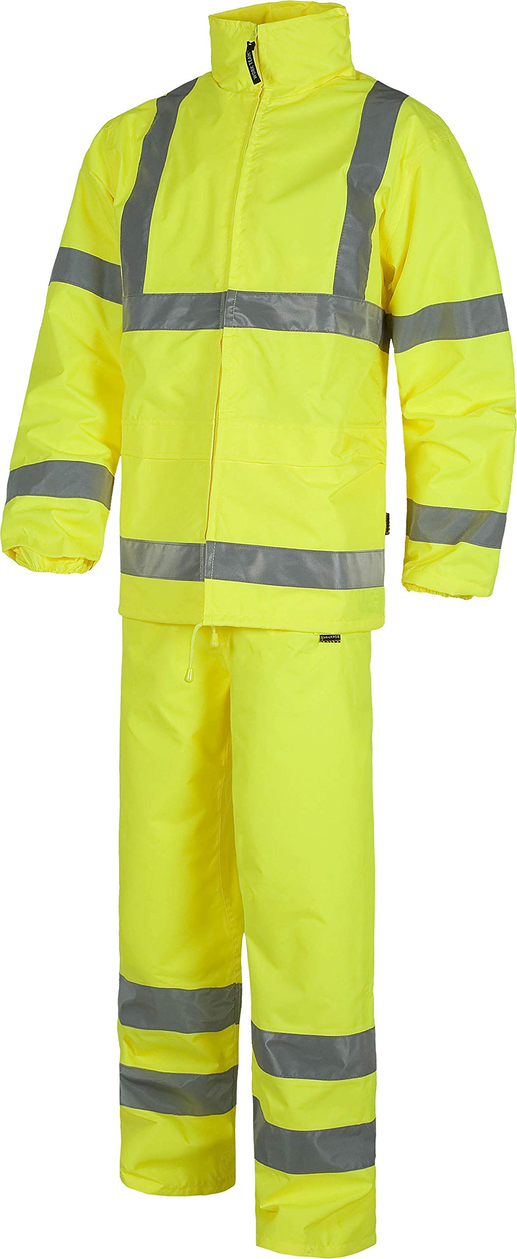 WORKTEAM Traje de Agua Impermeable Alta Visibilidad con Cintas Reflectantes, Capucha Ajustable, Chaqueta y Pantalón, Ropa de Trabajo Resistente Unisex