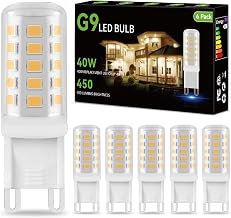 dalattin G9 LED Light Bulbs, 3000K Soft Warm White G9 Base Bulbs 4W, 40 Watt T4 G9 Halogen Equivalent, 120V No-Flicker, 450LM, 360° Beam Angle, Non-dimmable Home Chandelier Light Bulbs, 6 Pack