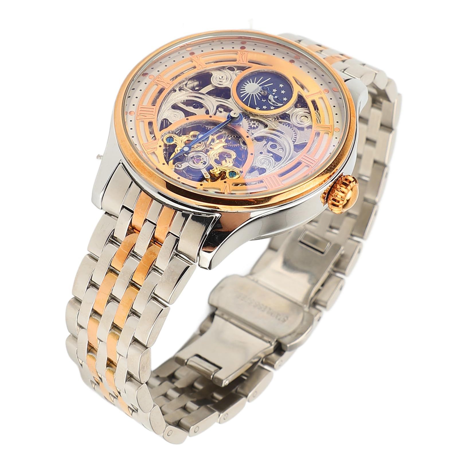 Brrnoo Tourbillon-Mechanische Uhr, Herren-Luxus-Skelett-Automatik-Mechanische-Armbanduhr, Tourbillon, Freiliegendes Uhrwerkszifferblatt, Mondphrase, Wasserdicht