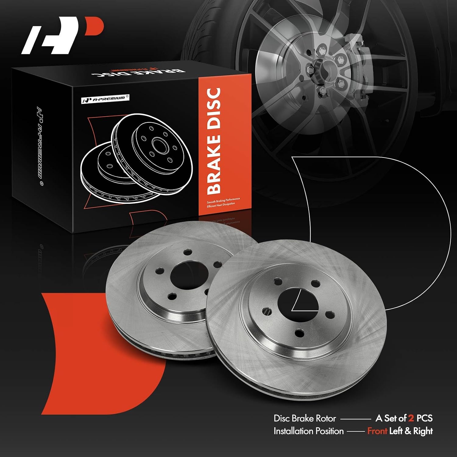 A-Premium 12.43 inch (316mm) Front Vented Disc Brake Rotors Compatible with Select Ford Models - Mustang 2005-2010 4.6L, 2011-2014 3.7L, 2-PC Set