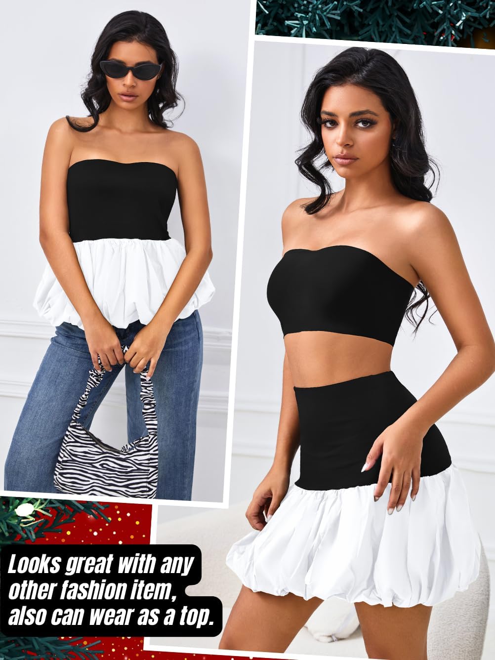 High Waisted Bubble Skirt, As Babydoll Tops, Mini Ruffle Skirts for Women, Mini Hem Tummy Control - Image 4