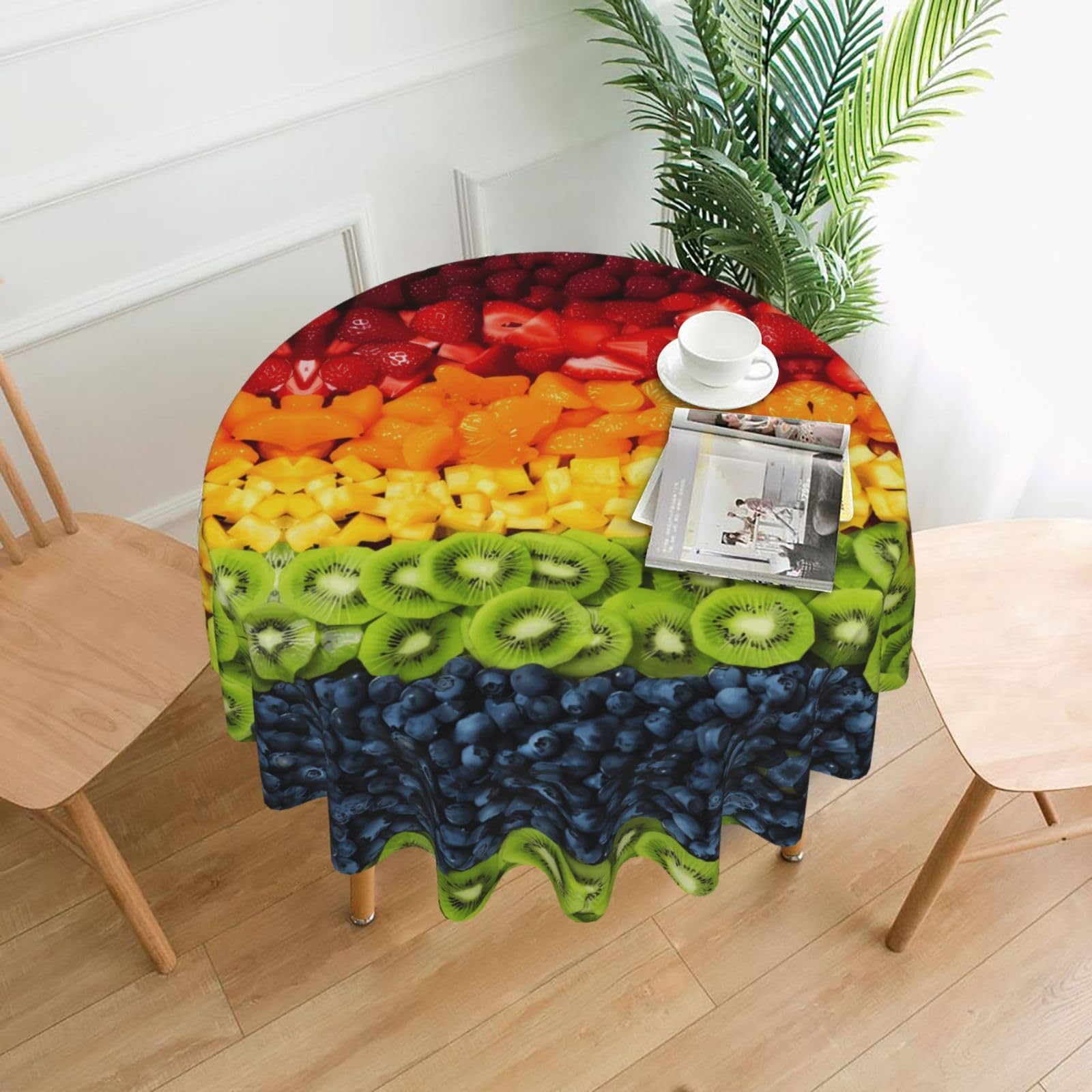 Yyhwhjde Black Fruit Rainbow Prints Round Decorative Table Throw 60In – Waterproof Table Cover For Elegant Dining & Outdoor Gatherings