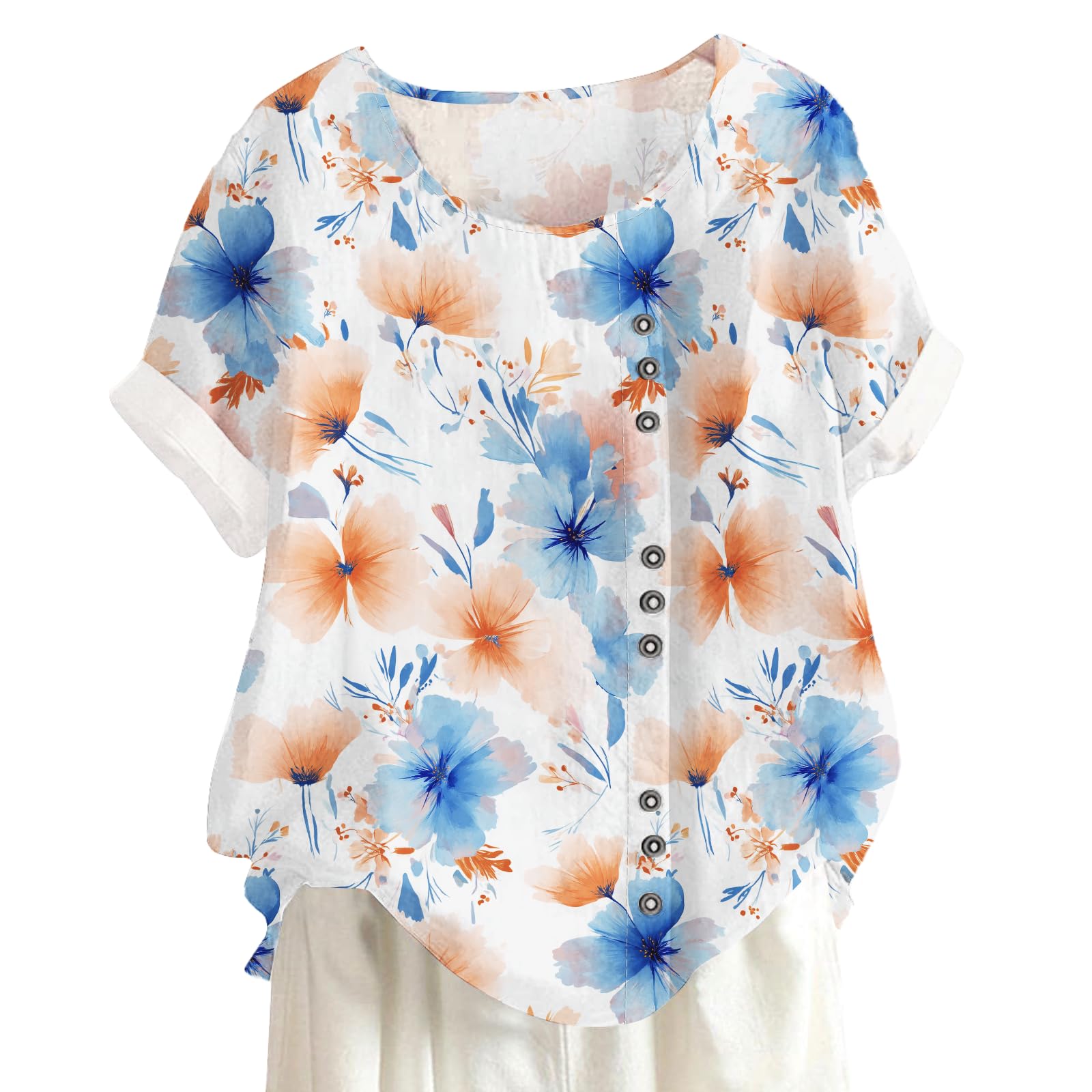 Summer Vintage Floral Graphic Shirt Womens Casual Short Sleeve Crewneck Blouse Trendy Comfy Loose Tops Pullover