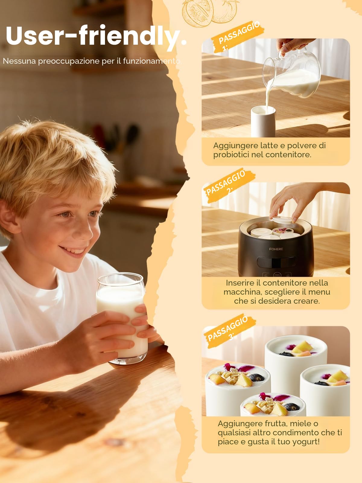 FOHERE Yogurtiera Elettrica con 2 XXL Vasetti da 2000 ml e 1400 ml, 4 * 125 ml Contenitori con Coperchio, 8 Programmi Preimpostati, Accessori per Yogurt Greco, Timer Digitale, 100% BPA Free
