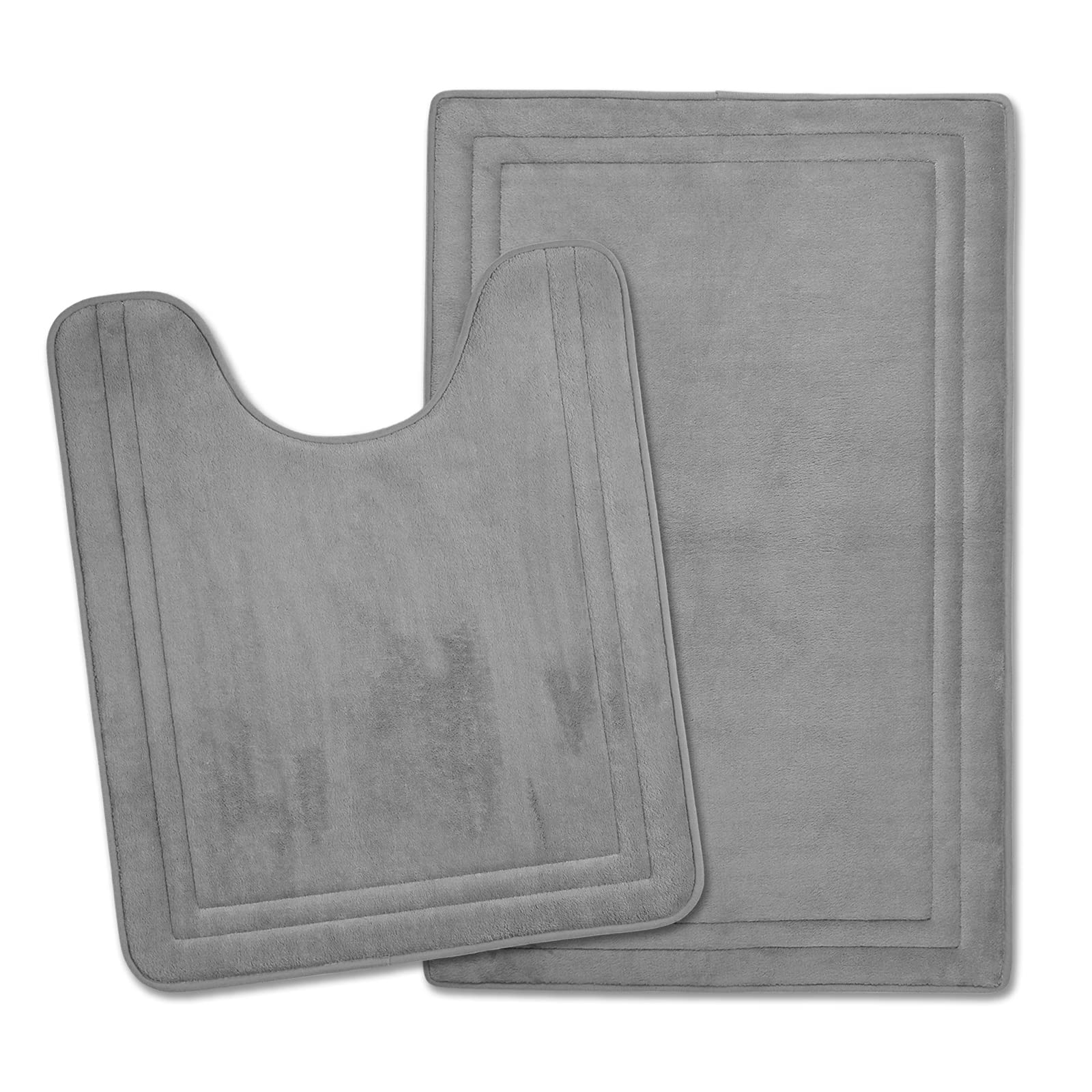PAGGED Grey Bathroom Rug Set of 2 Memory Foam Bath Mat and U-Shaped Contour Toilet Rug Non Slip Washable Floor Mats Soft Absorbent Plush Microfiber